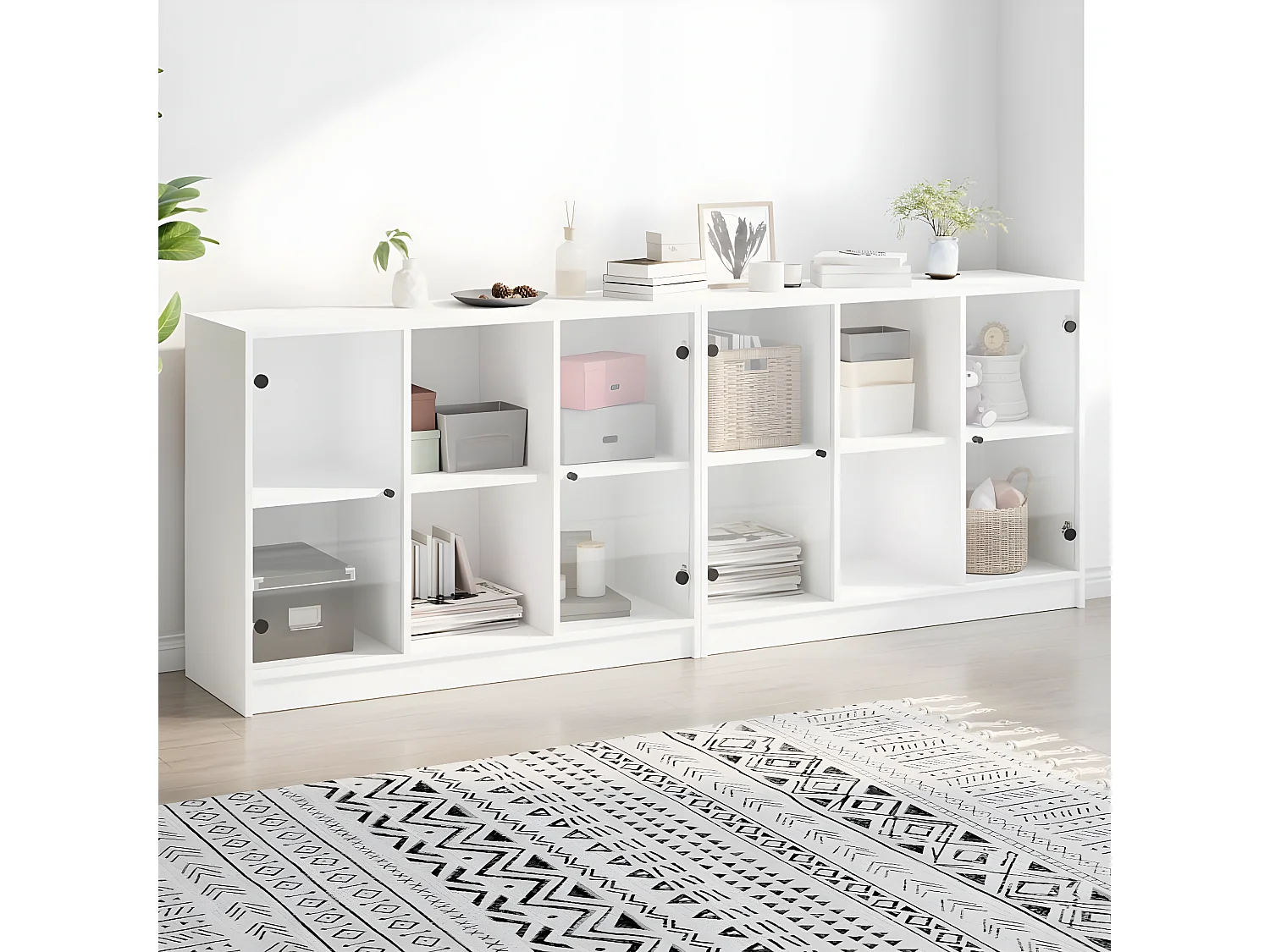 Bibliothèque avec portes blanc 204x37x75 cm bois d'ingénierie