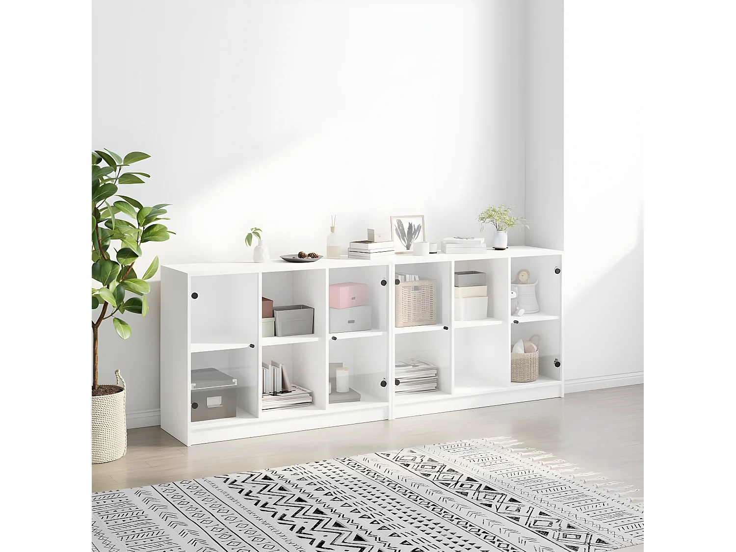 Bibliothèque avec portes blanc 204x37x75 cm bois d'ingénierie