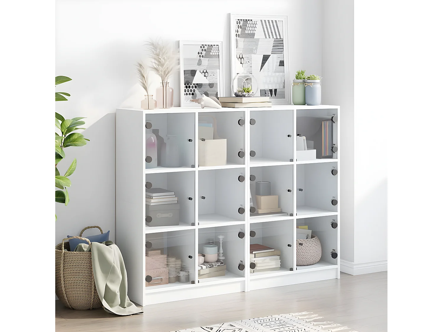 Bibliothèque avec portes blanc 136x37x109 cm bois d'ingénierie