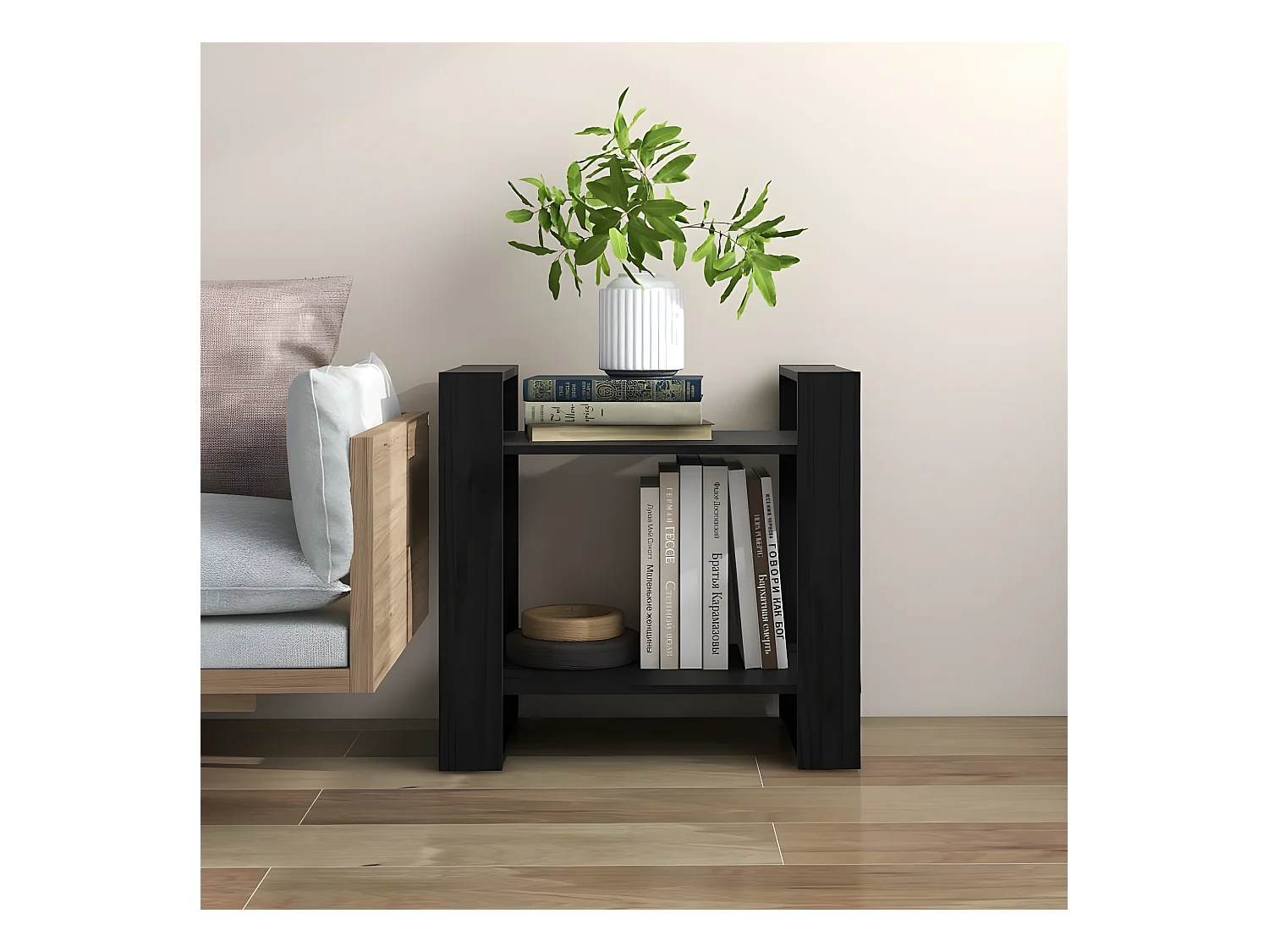 Bibliothèque/Séparateur de pièce Noir 60x35x57 cm Pin solide