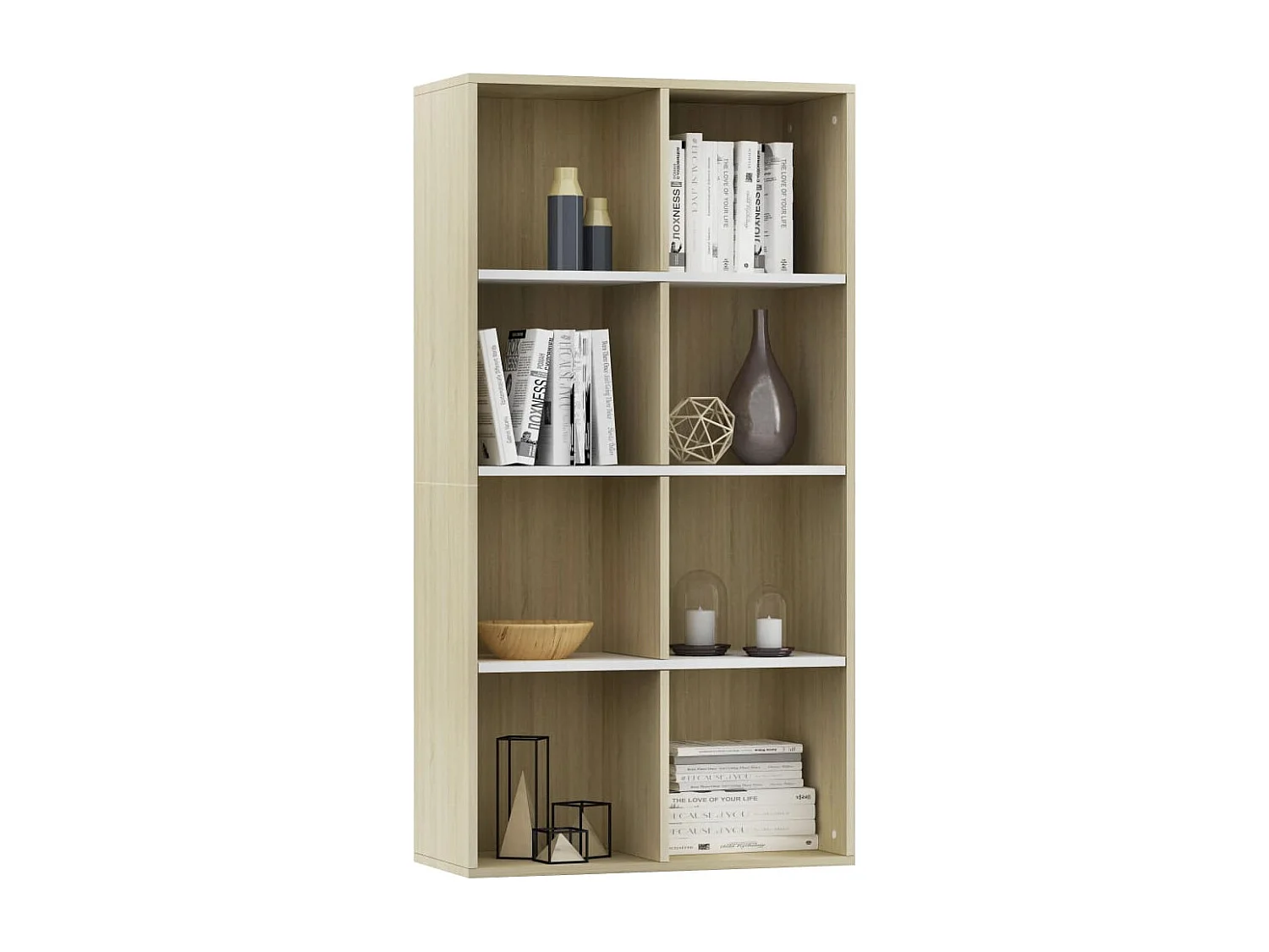 Estante/aparador 66x30x130cm contrapl. branco e carvalho sonoma