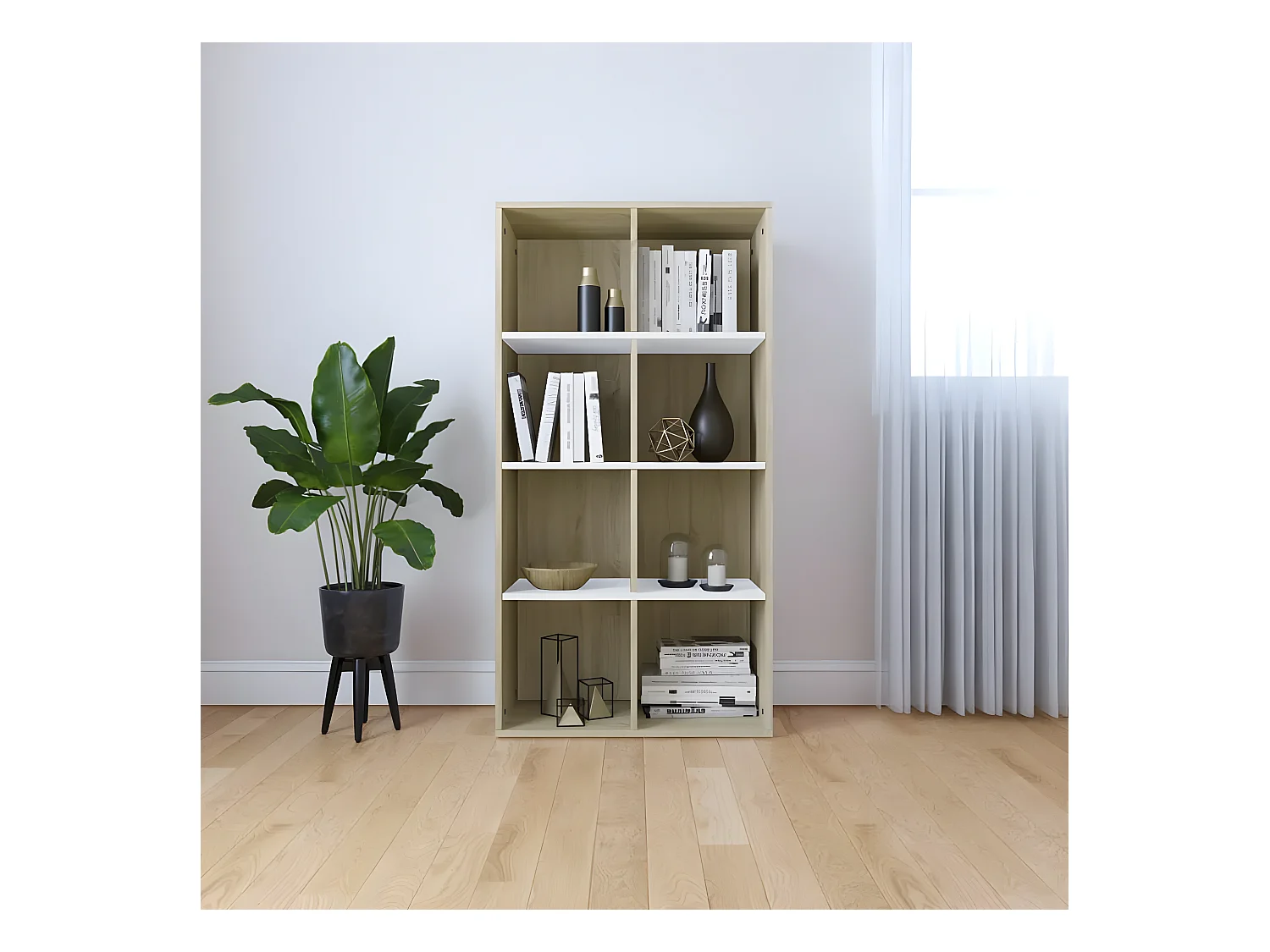 Bibliothèque/Buffet Blanc et chêne sonoma 66x30x130cm Aggloméré
