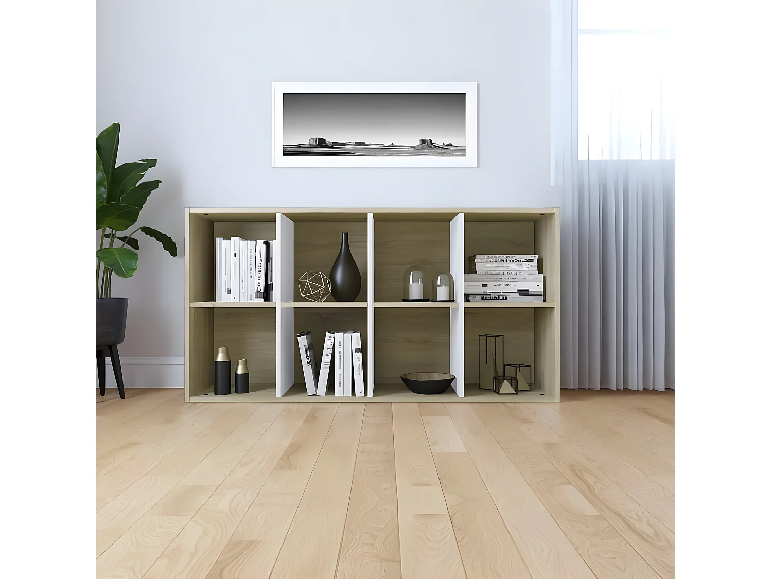 Bibliothèque/Buffet Blanc et chêne sonoma 66x30x130cm Aggloméré