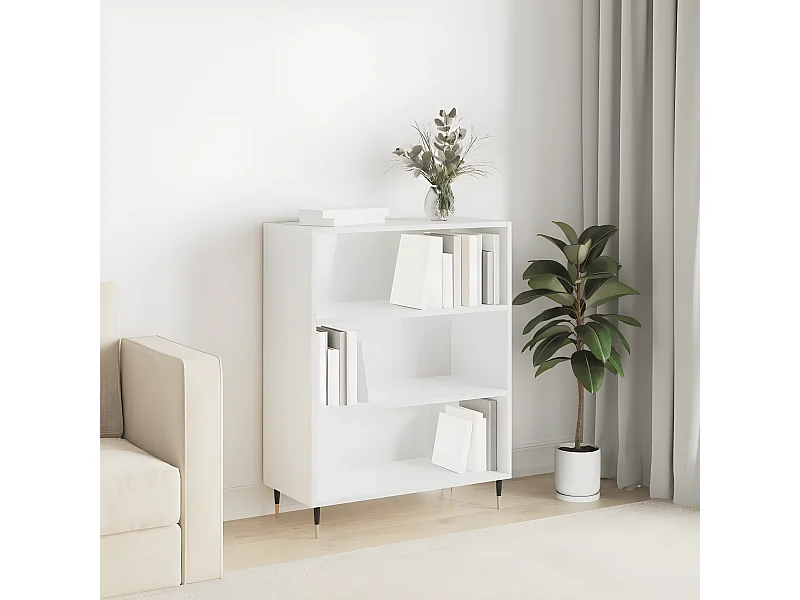 Bibliothèque blanc brillant 69,5x32,5x90 cm bois d'ingénierie