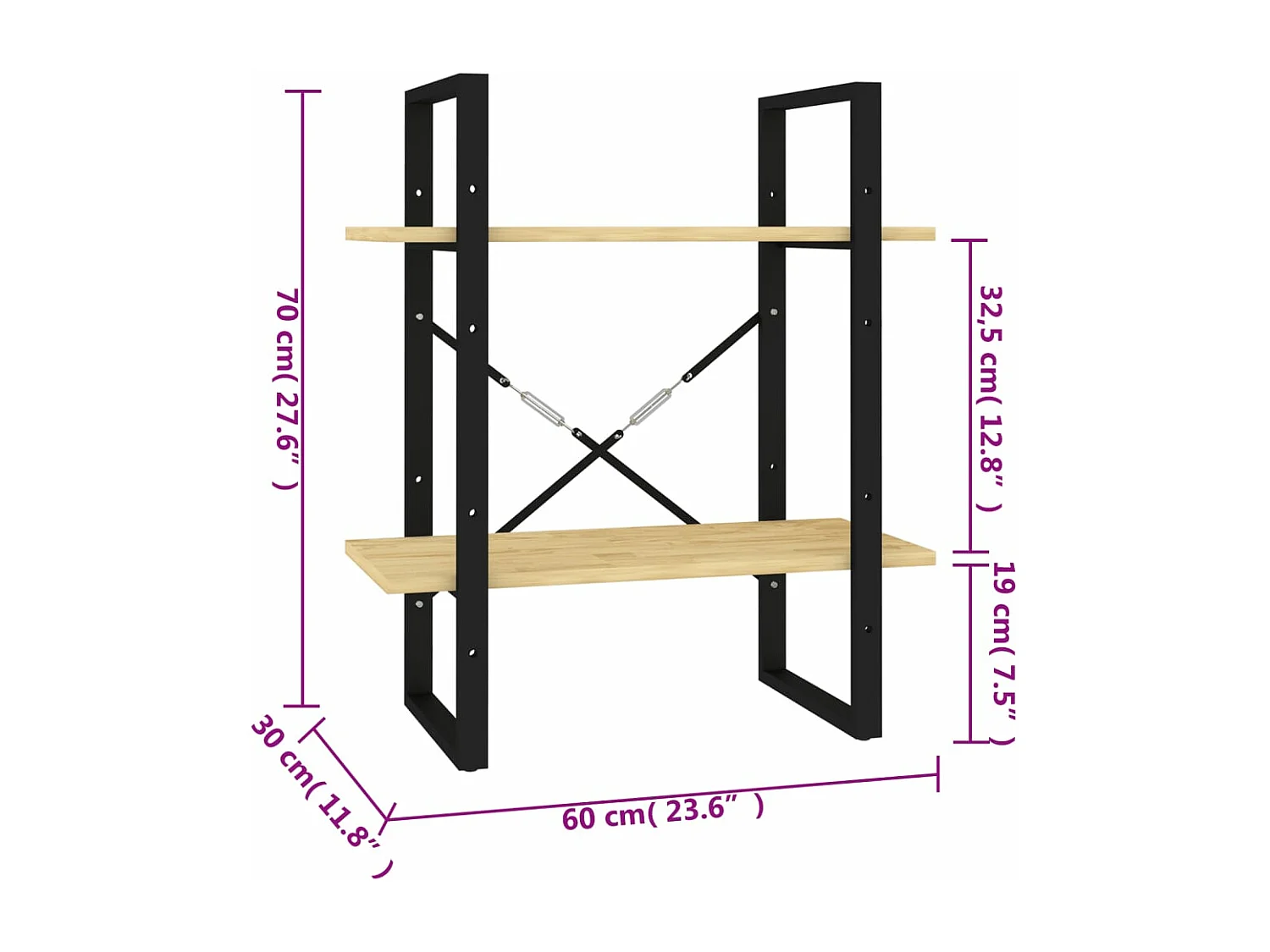 Bibliothèque à 2 niveaux 60x30x70 cm Bois de pin massif