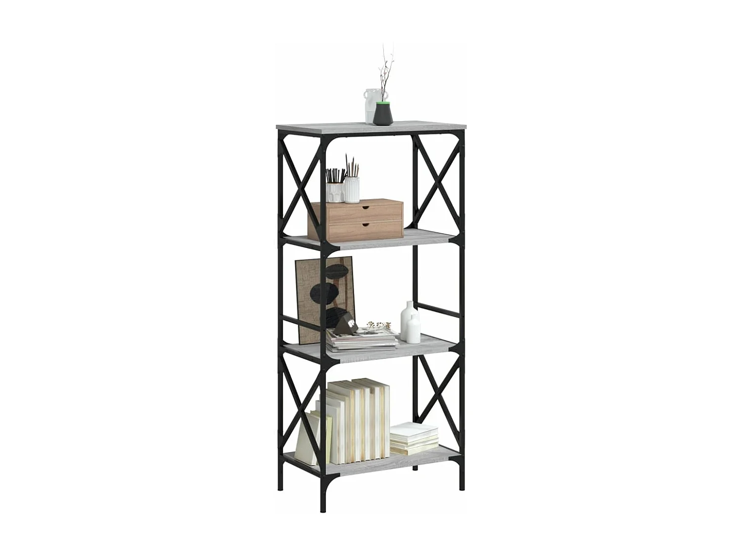 Librería 4 estantes madera ingeniería gris Sonoma 59x35x132 cm