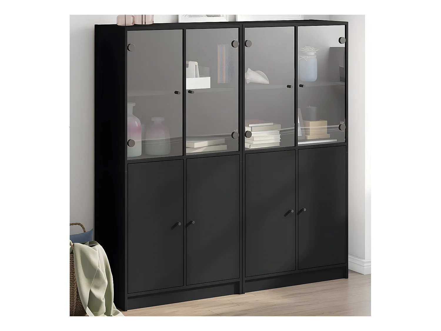 Bibliothèque avec portes noir 136x37x142 cm bois d'ingénierie