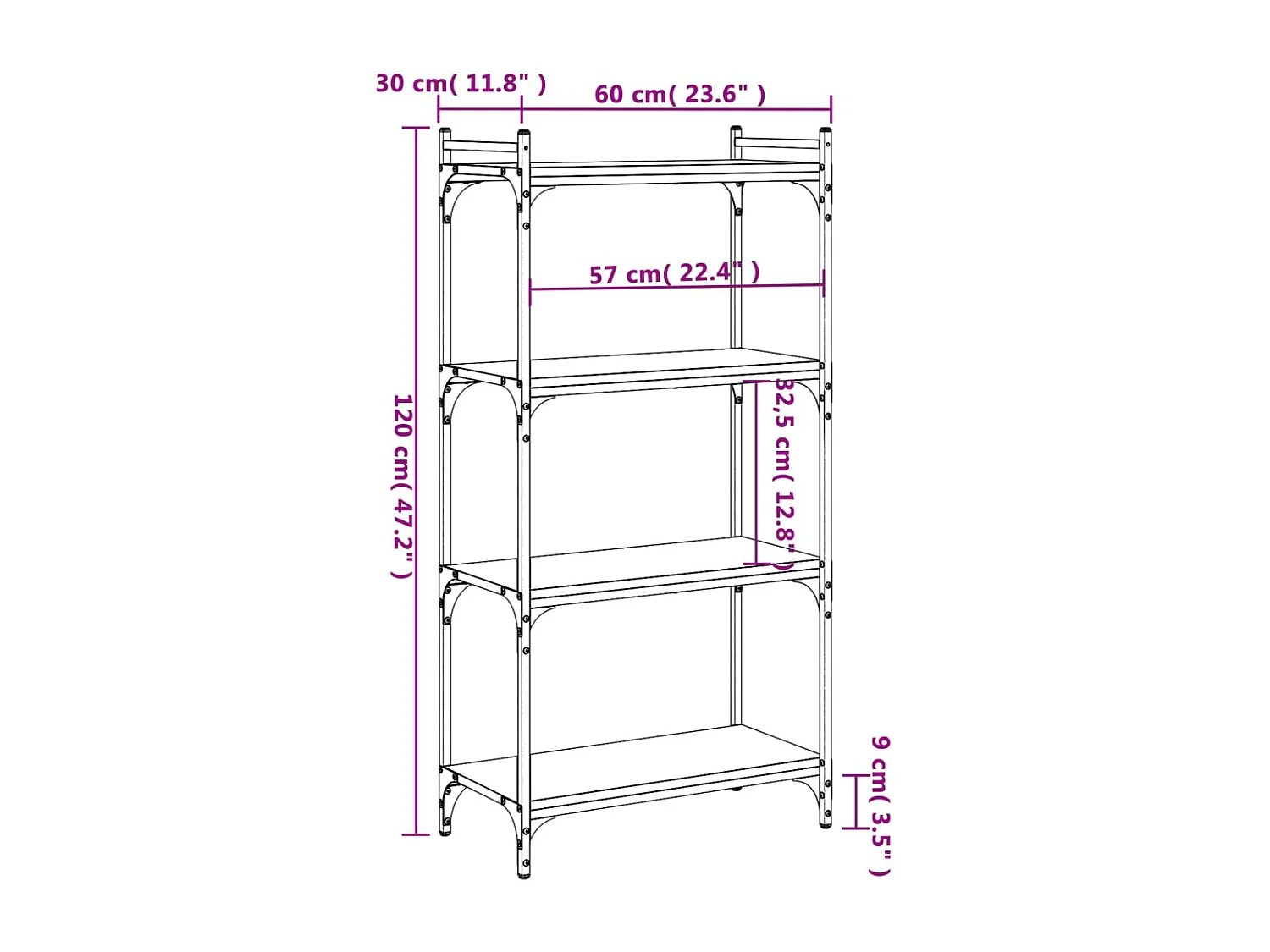 Boekenkast 4-laags 60x30x120 cm bewerkt hout zwart