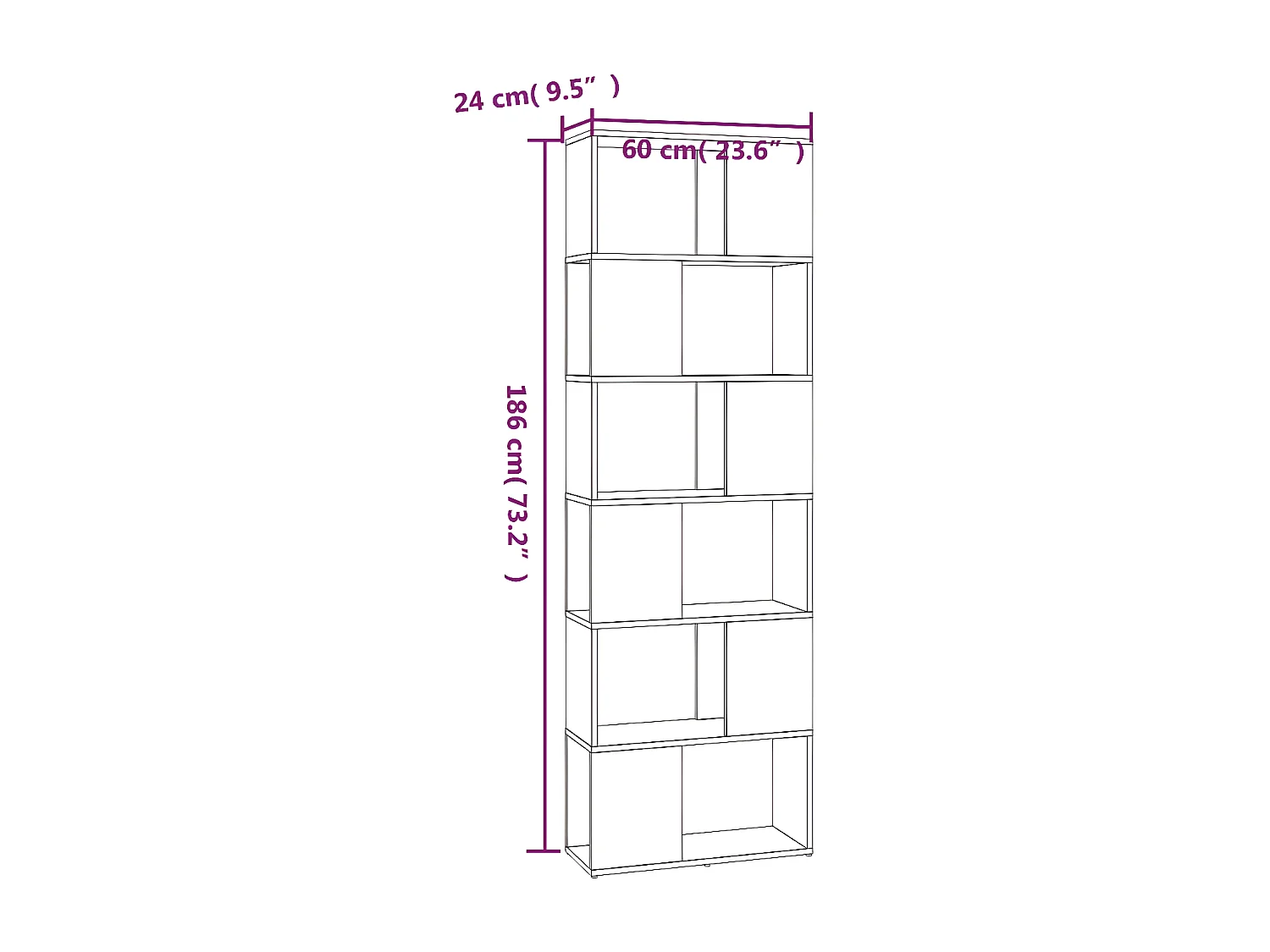 Bibliothèque/Séparateur de pièce Chêne fumé 60x24x186 cm