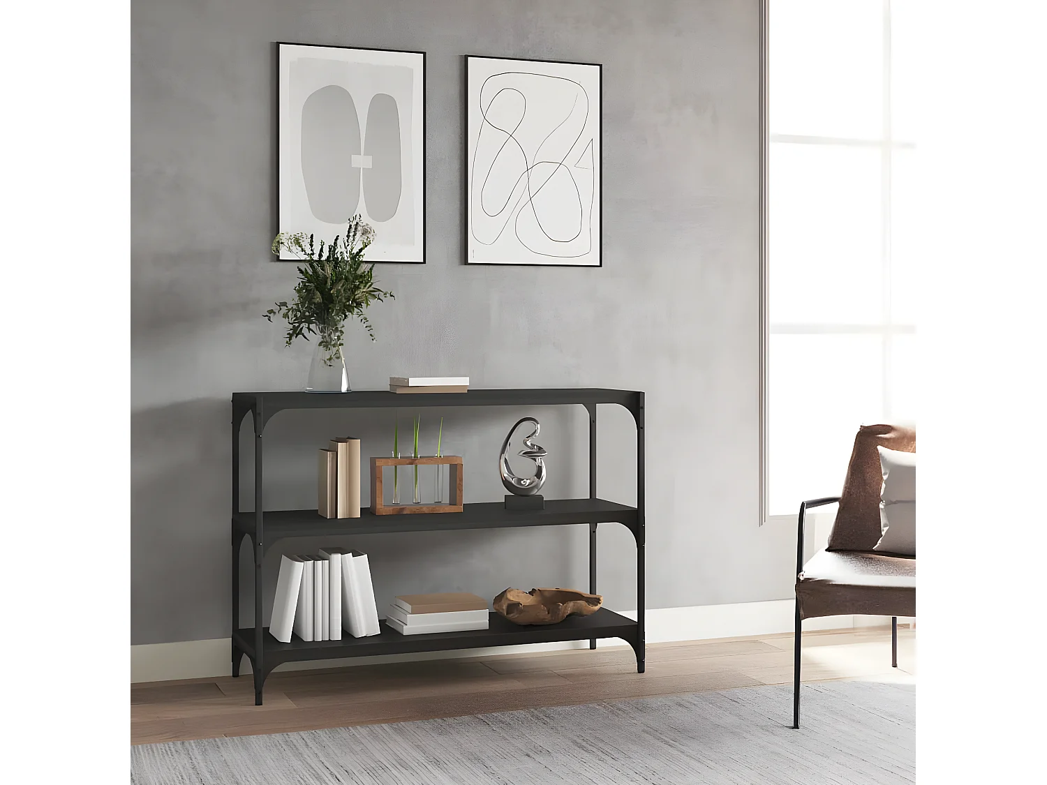 Estantería madera contrachapada y acero negro 100x33x70,5 cm