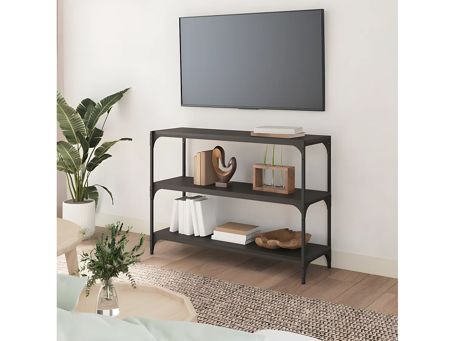 Estantería madera contrachapada y acero negro 100x33x70,5 cm