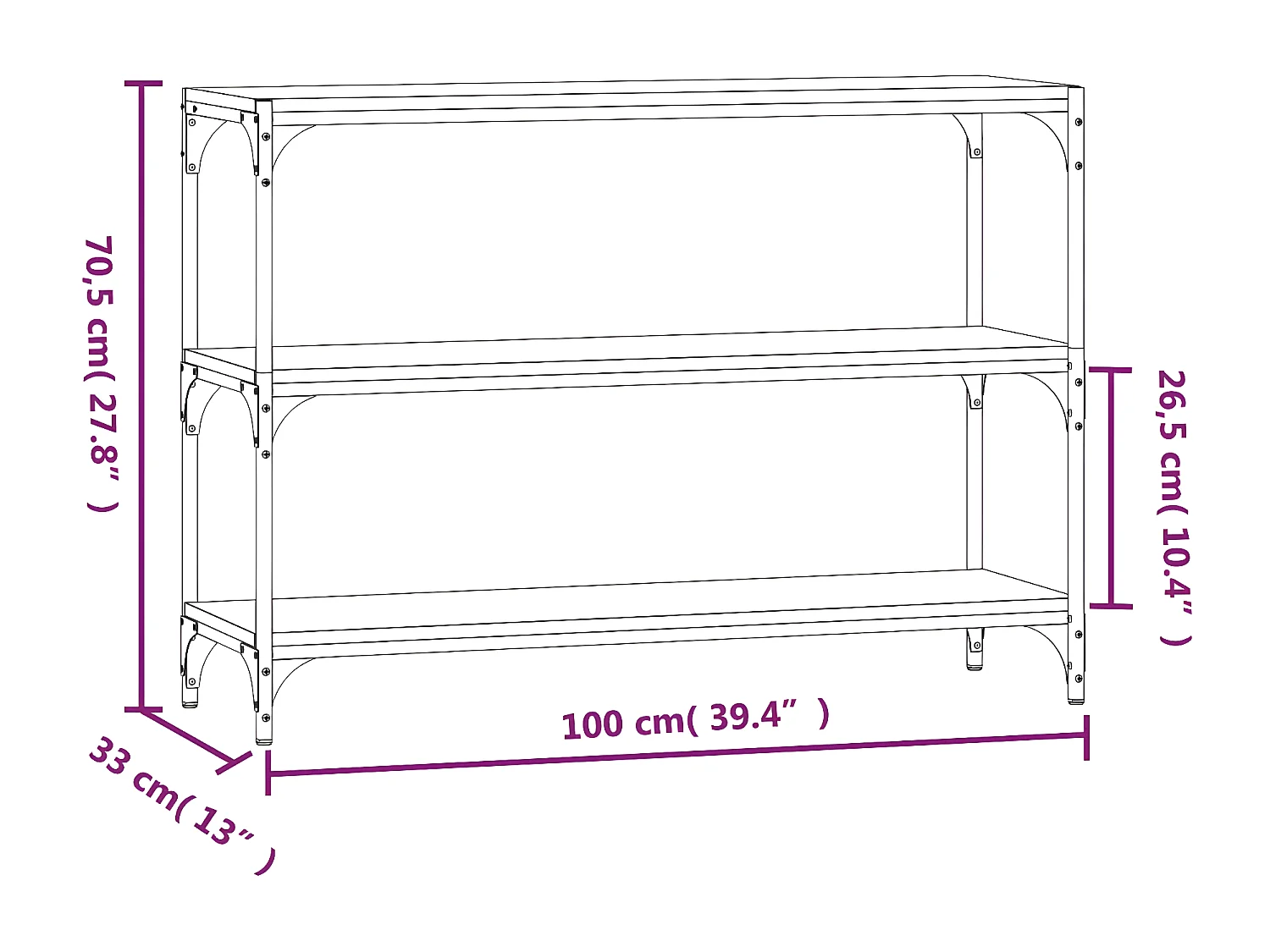 Estantería madera contrachapada y acero negro 100x33x70,5 cm