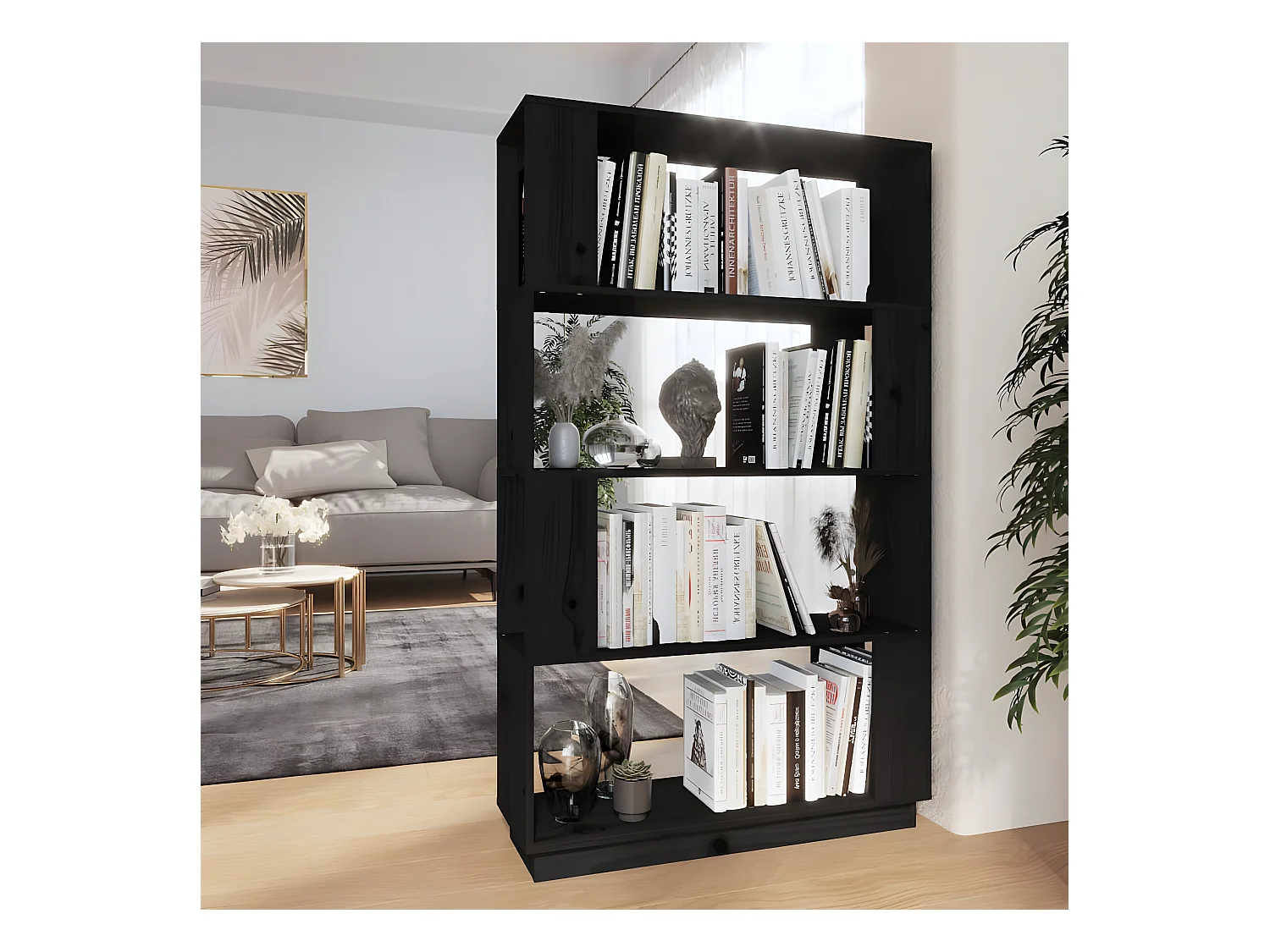 Bibliothèque/Séparateur de pièce Noir 80x25x132 cm Pin solide