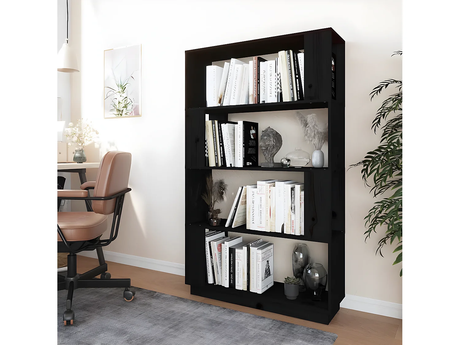 Bibliothèque/Séparateur de pièce Noir 80x25x132 cm Pin solide