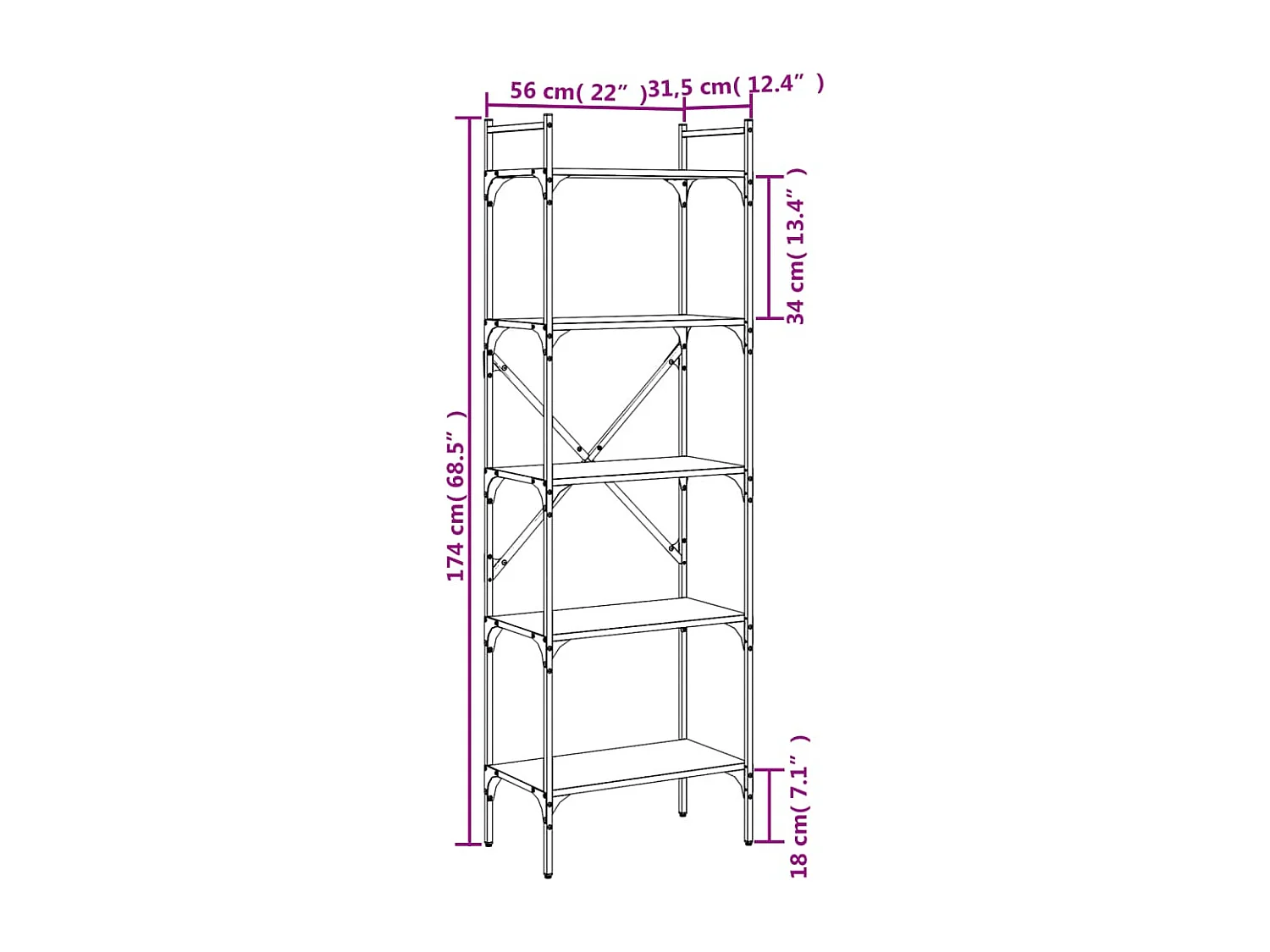 Librería de 5 estantes madera de ingeniería negro 56x31,5x174cm
