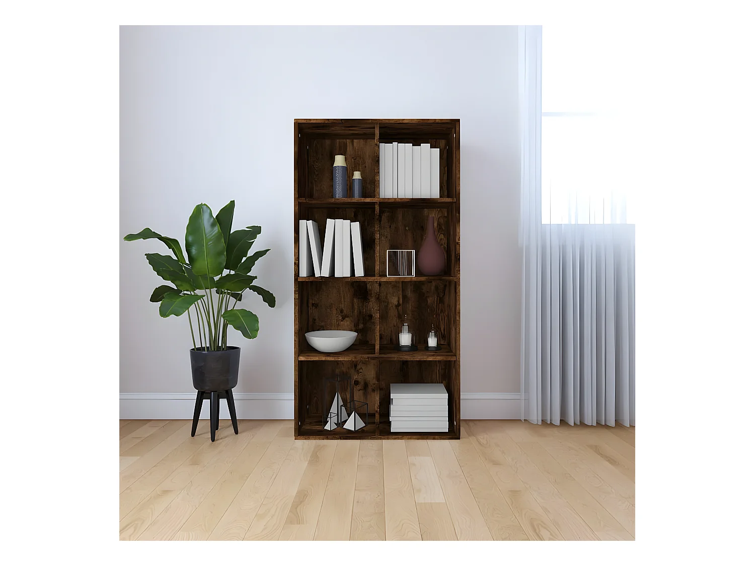 Bibliothèque/Buffet Chêne fumé 66x30x130 cm Bois d'ingénierie
