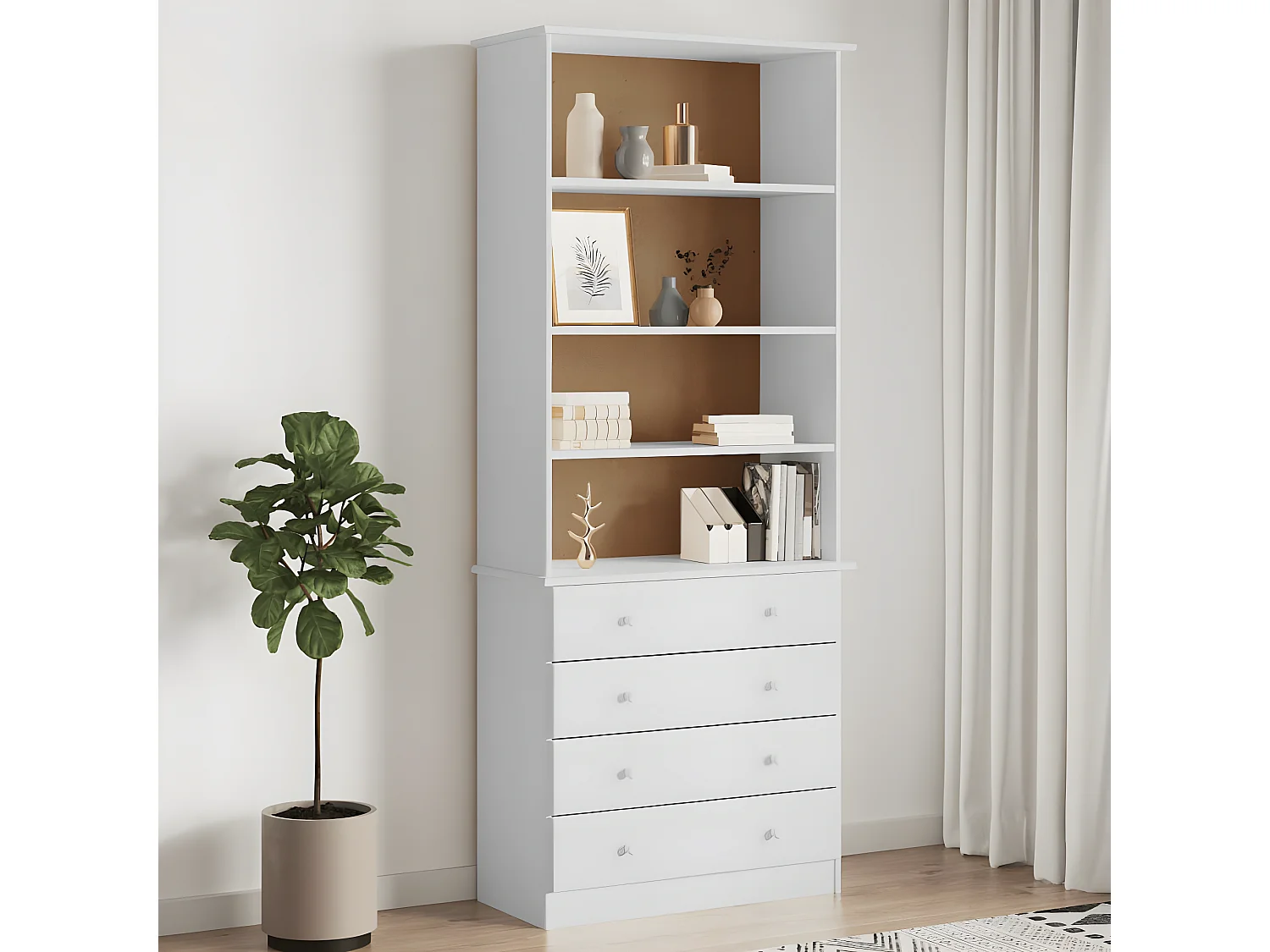 Bibliothèque tiroirs ALTA blanc 77x35x186,5cm bois massif pin