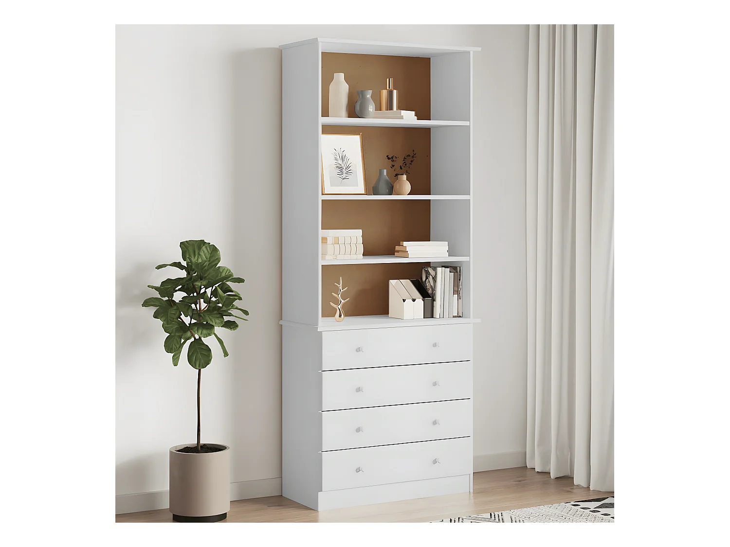 Bibliothèque tiroirs ALTA blanc 77x35x186,5cm bois massif pin