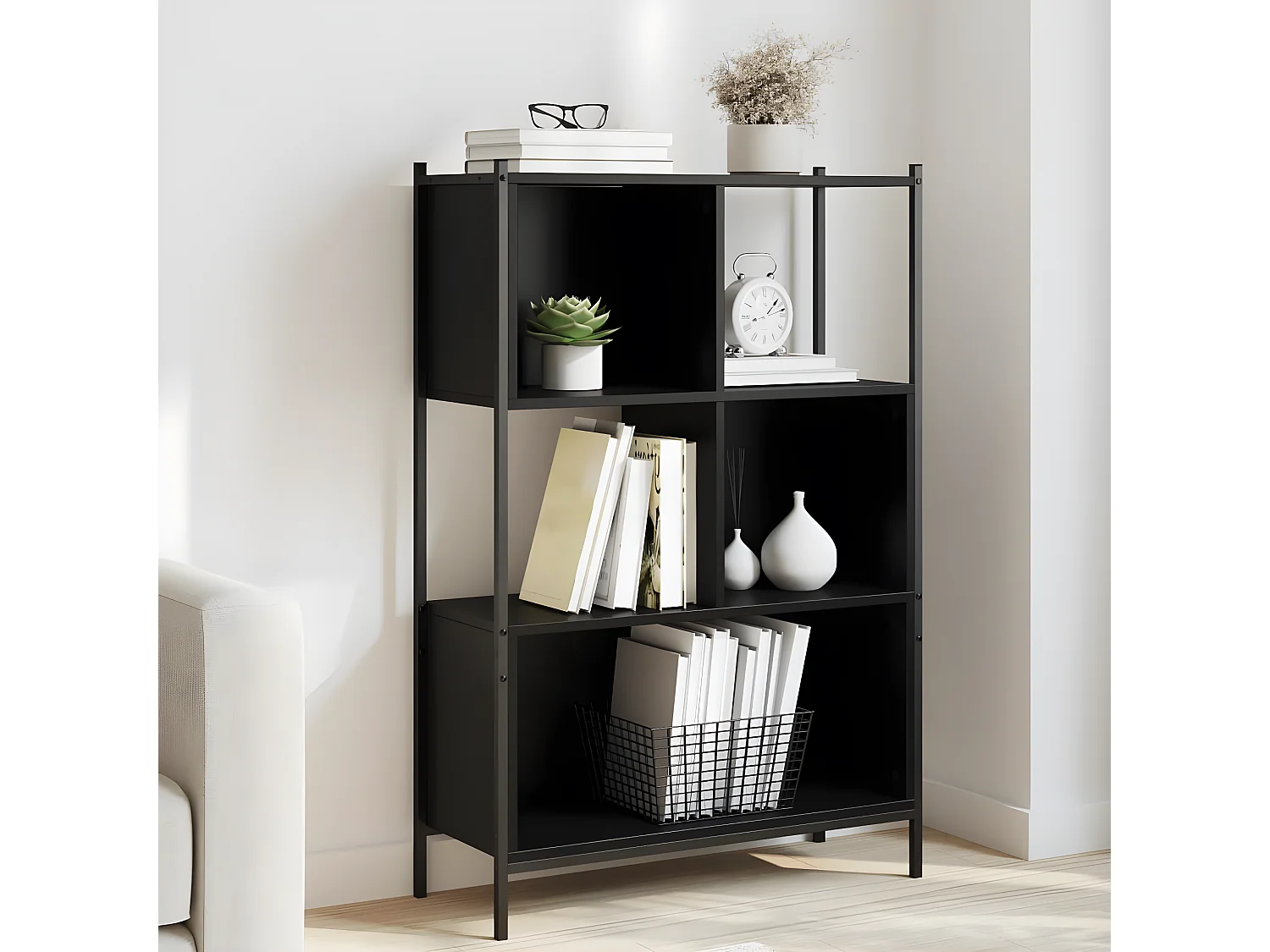 Bibliothèque noir 72x28x109 cm bois d'ingénierie