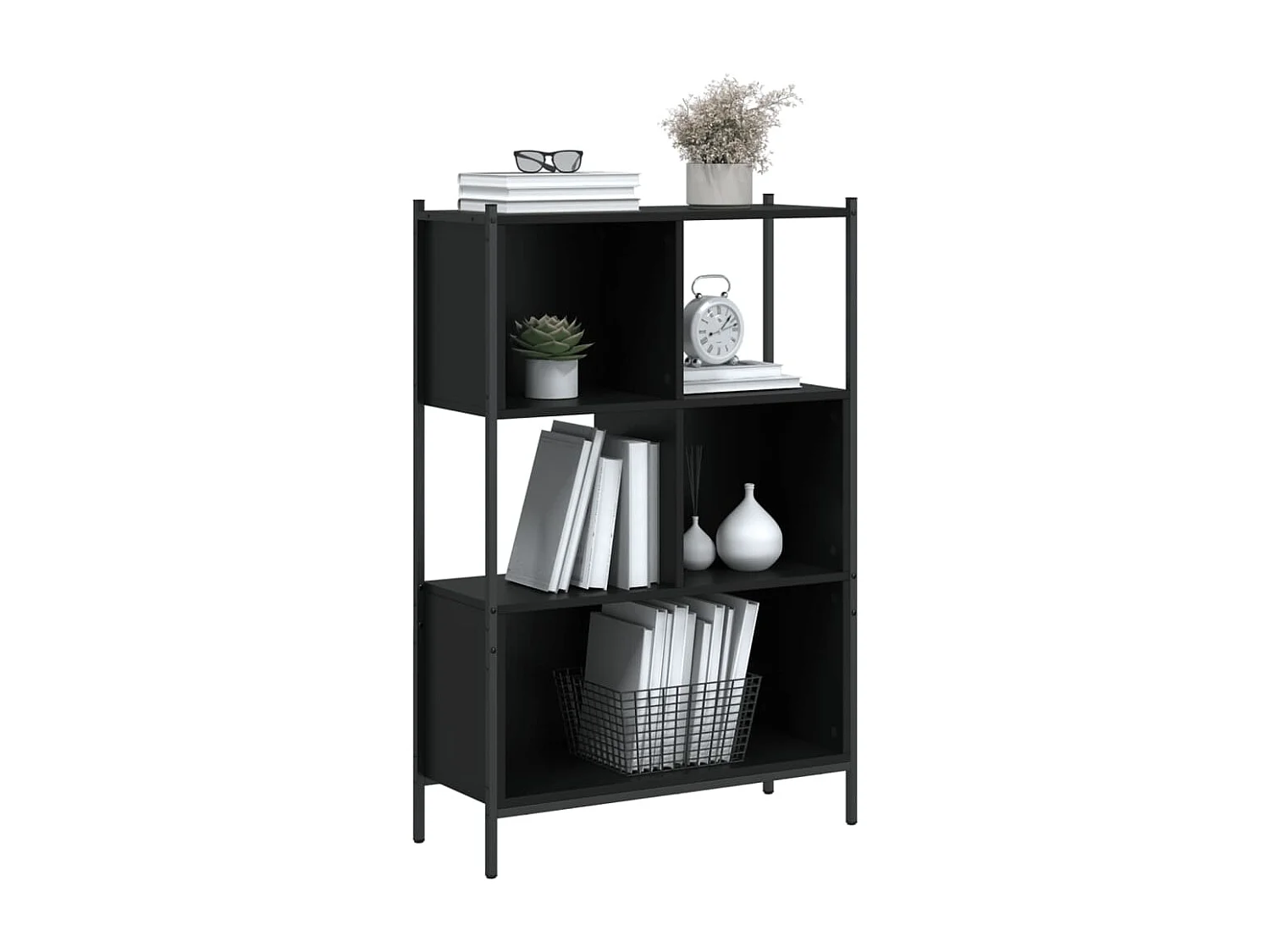 Bibliothèque noir 72x28x109 cm bois d'ingénierie