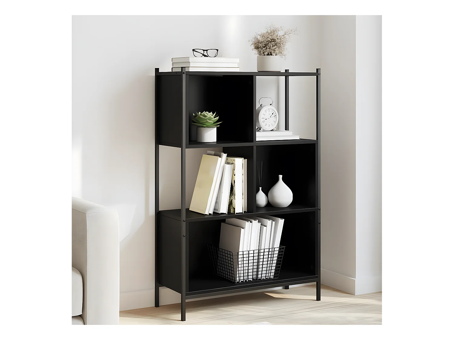 Bibliothèque noir 72x28x109 cm bois d'ingénierie