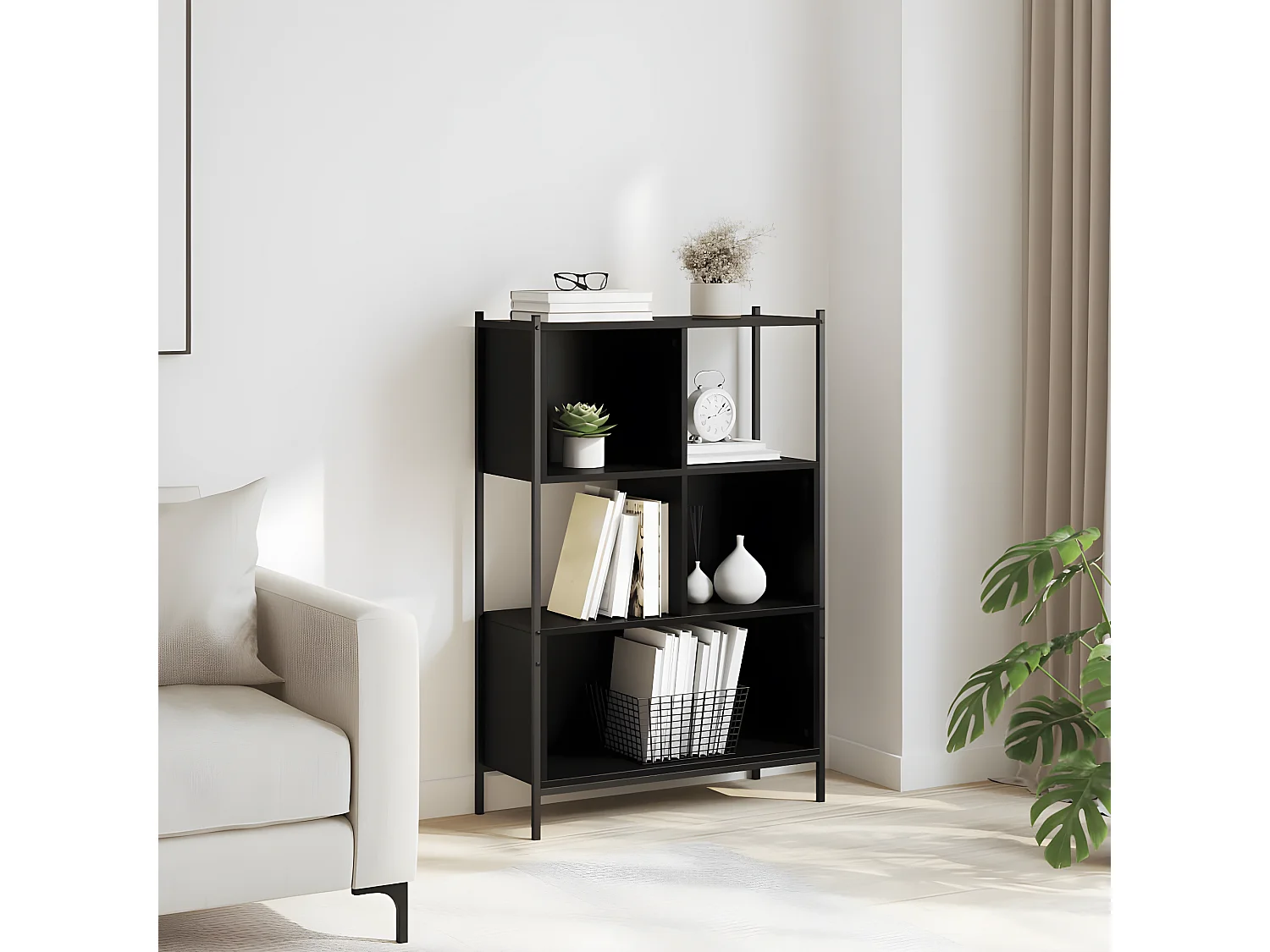 Bibliothèque noir 72x28x109 cm bois d'ingénierie