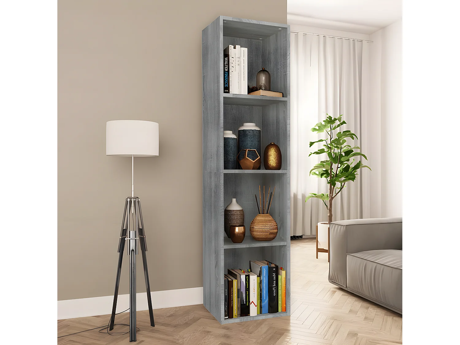 Boekenkast / tv-meubel 36x30x143 cm grijs sonoma eikenkleurig