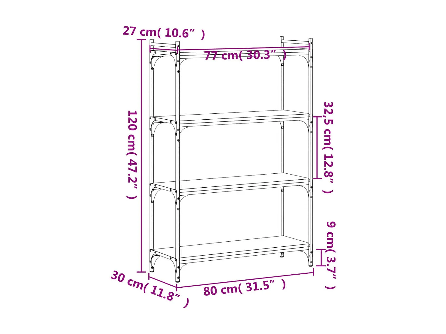 Boekenkast 4-laags 80x30x120 cm bewerkt hout zwart