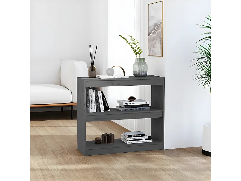 Boekenkast/kamerscherm 80x30x135,5 cm massief grenenhout grijs