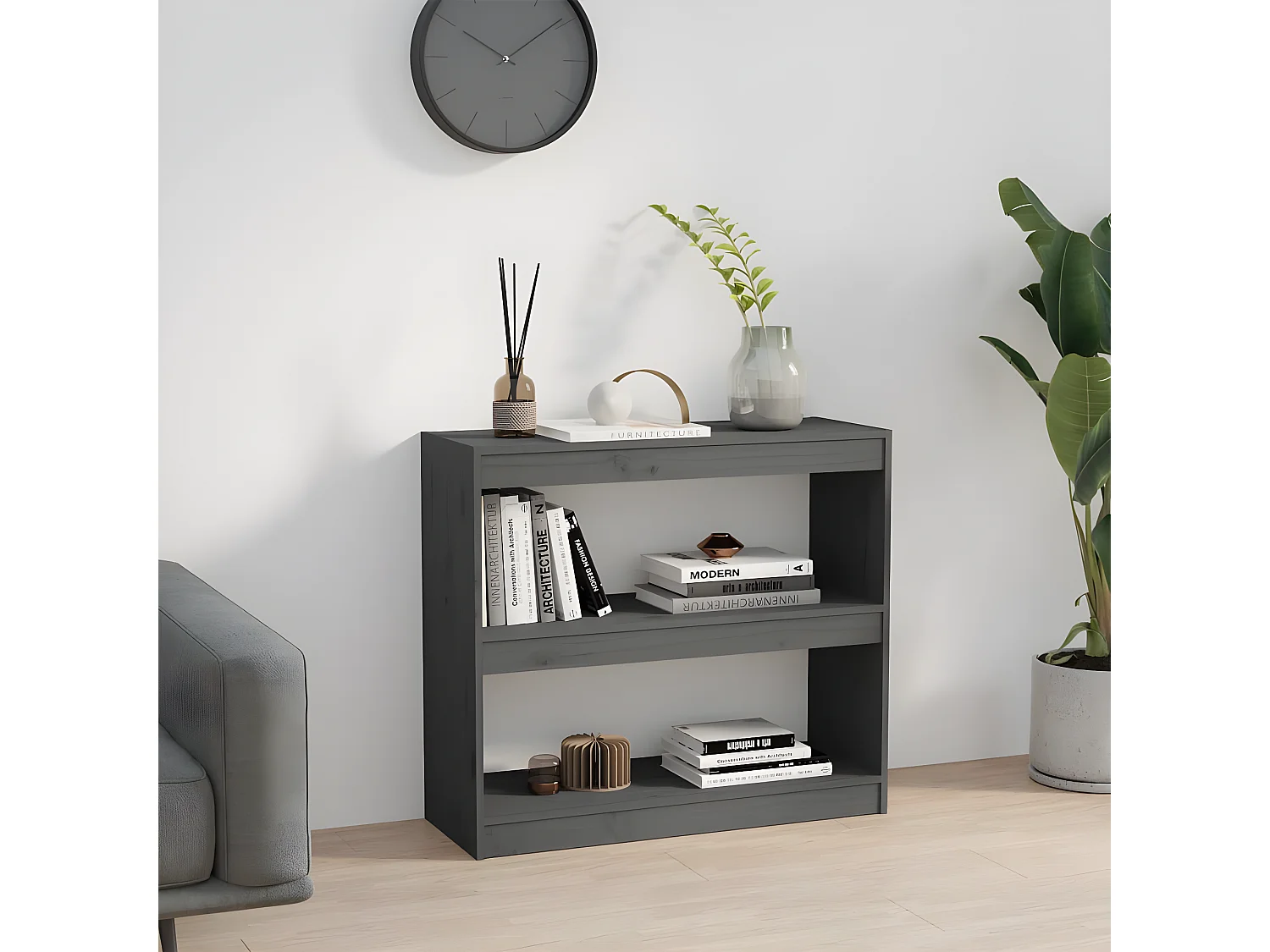 Bibliothèque/Séparateur de pièce Gris 80x30x71,5 cm Pin solide