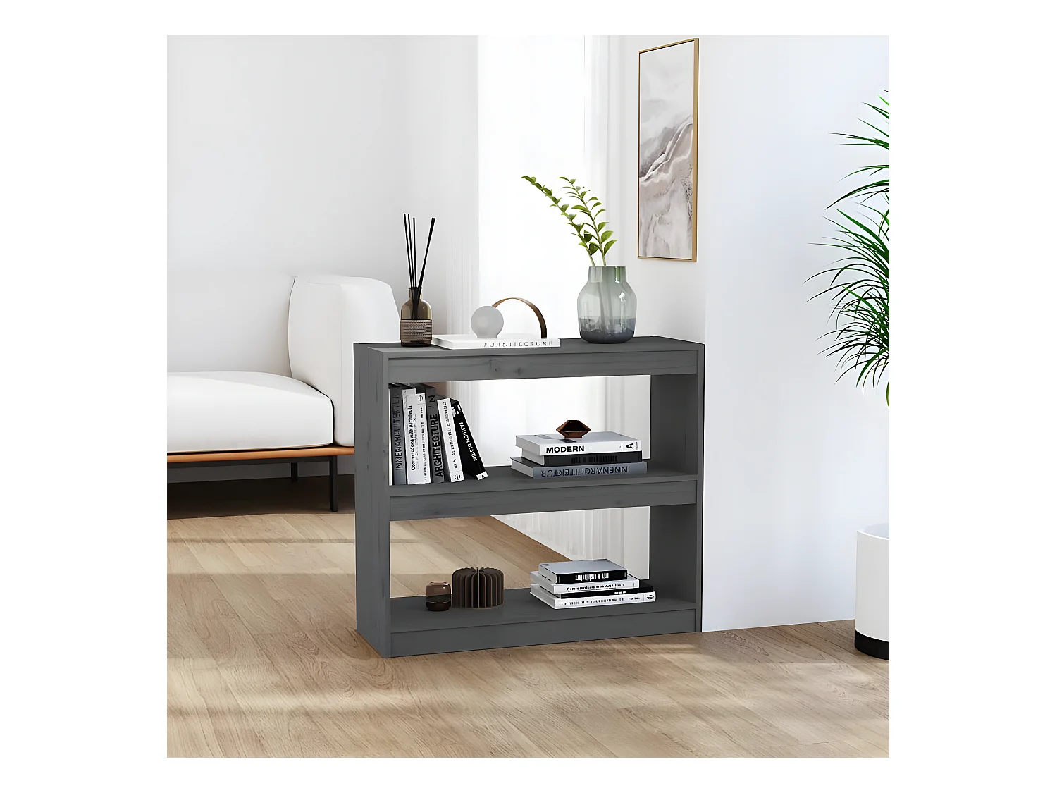Bibliothèque/Séparateur de pièce Gris 80x30x71,5 cm Pin solide