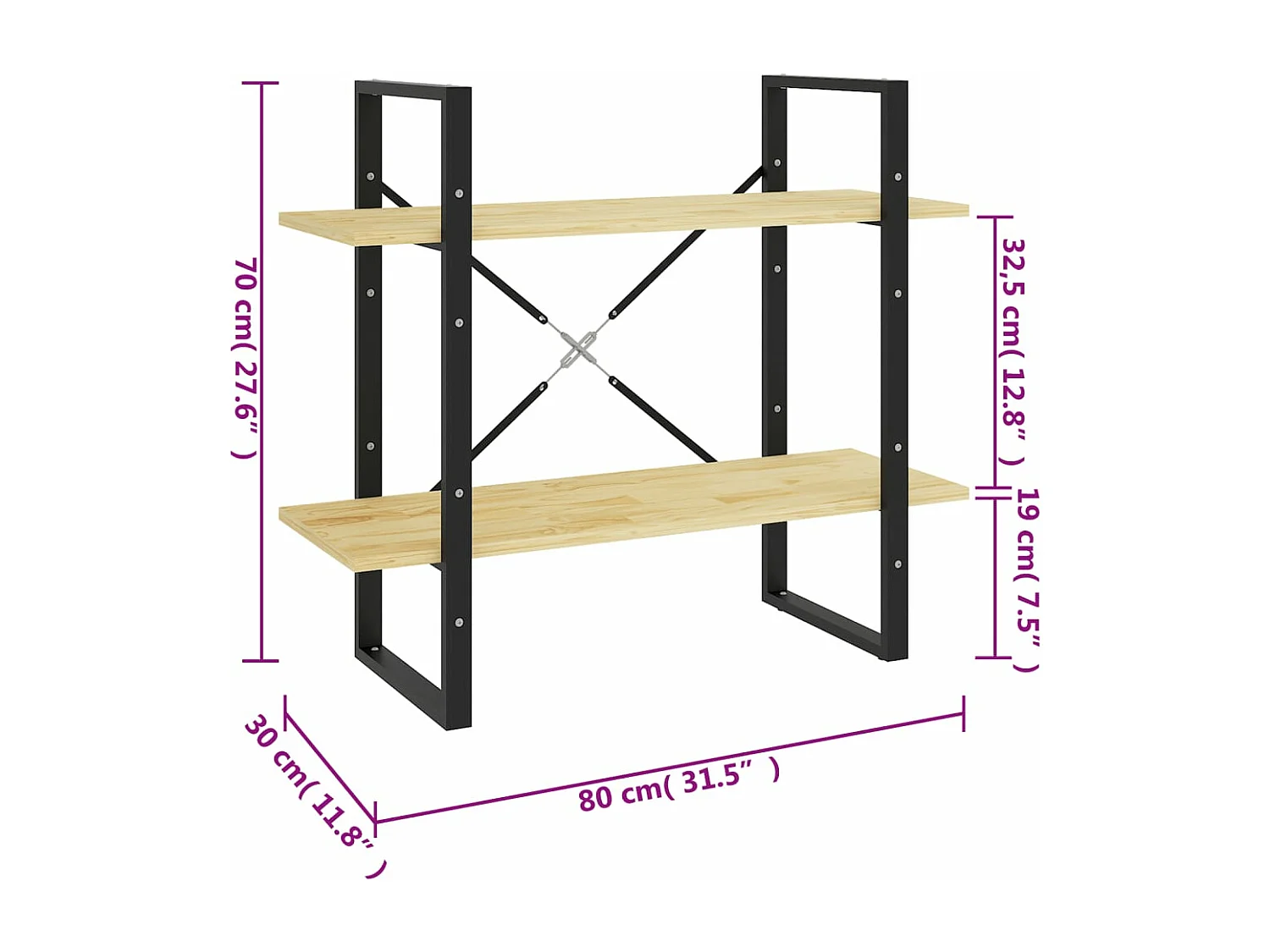 Bibliothèque à 2 niveaux 80x30x70 cm Bois de pin massif