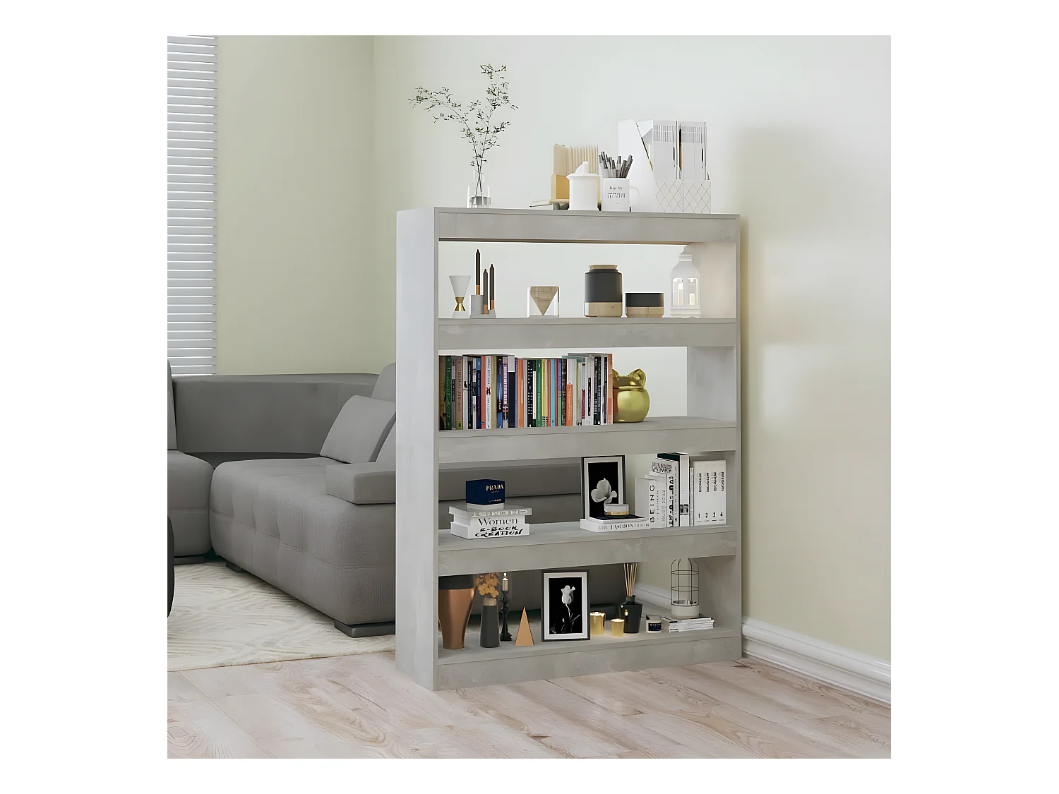 Boekenkast/kamerscherm 100x30x135 cm betongrijs