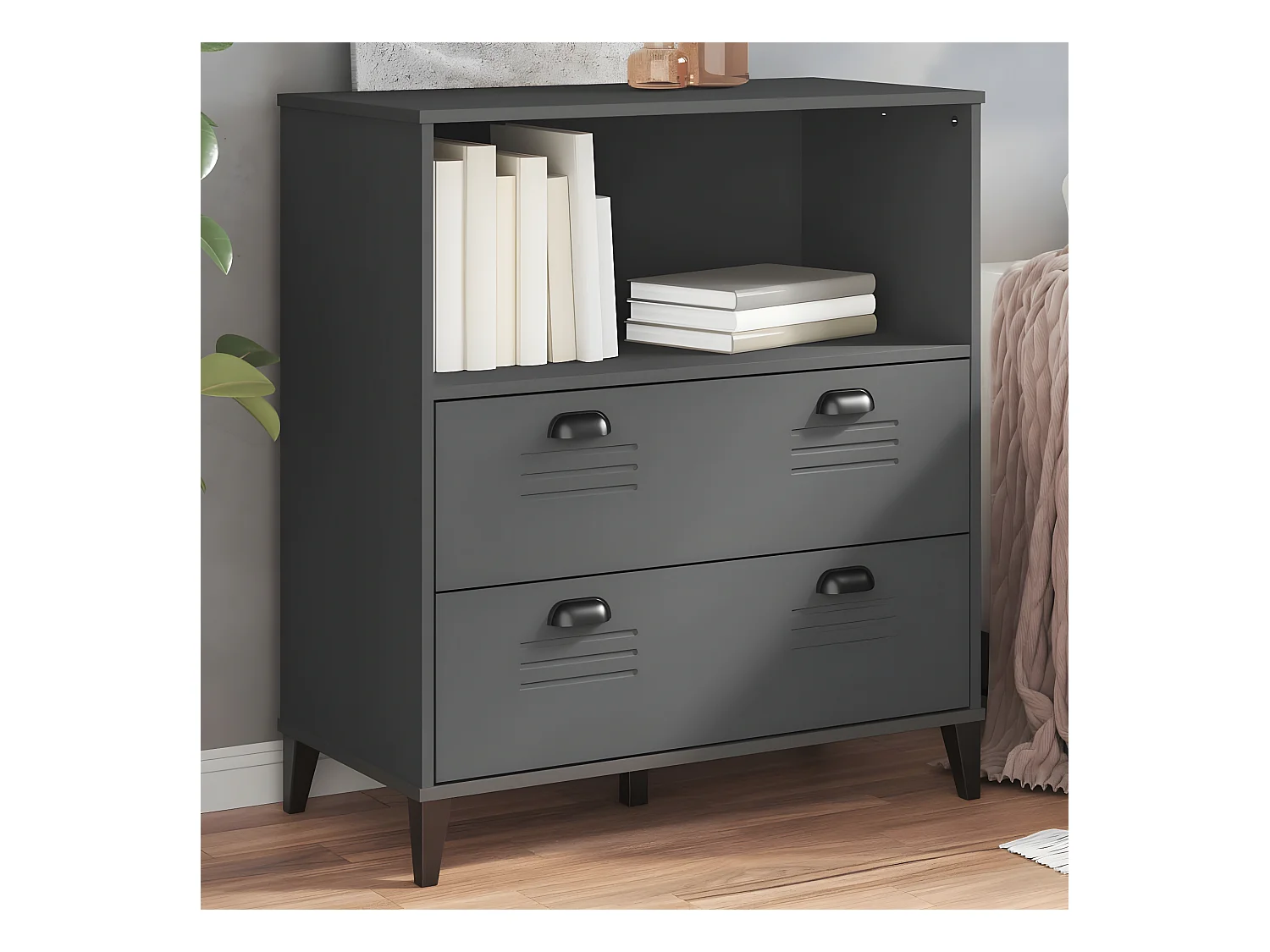 Bibliothèque VIKEN gris anthracite 80x40x90 cm bois massif pin