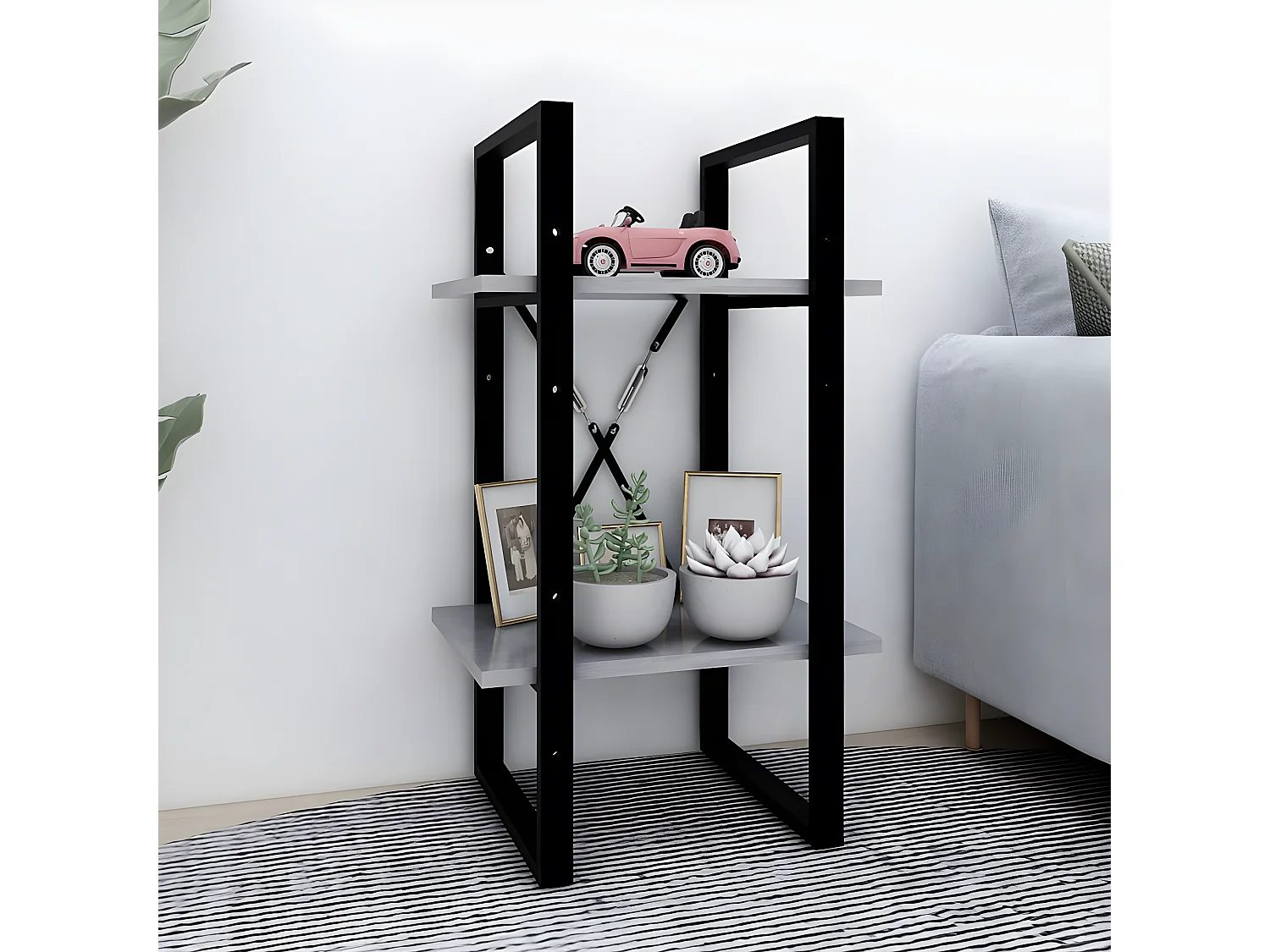 Boekenkast met 2 schappen 40x30x70 cm bewerkt hout betongrijs