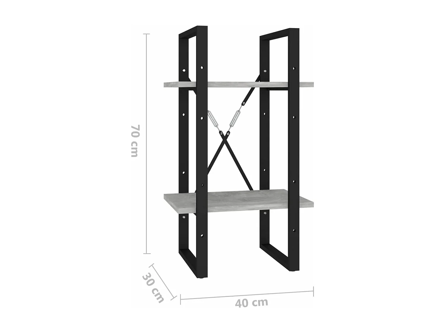 Boekenkast met 2 schappen 40x30x70 cm bewerkt hout betongrijs