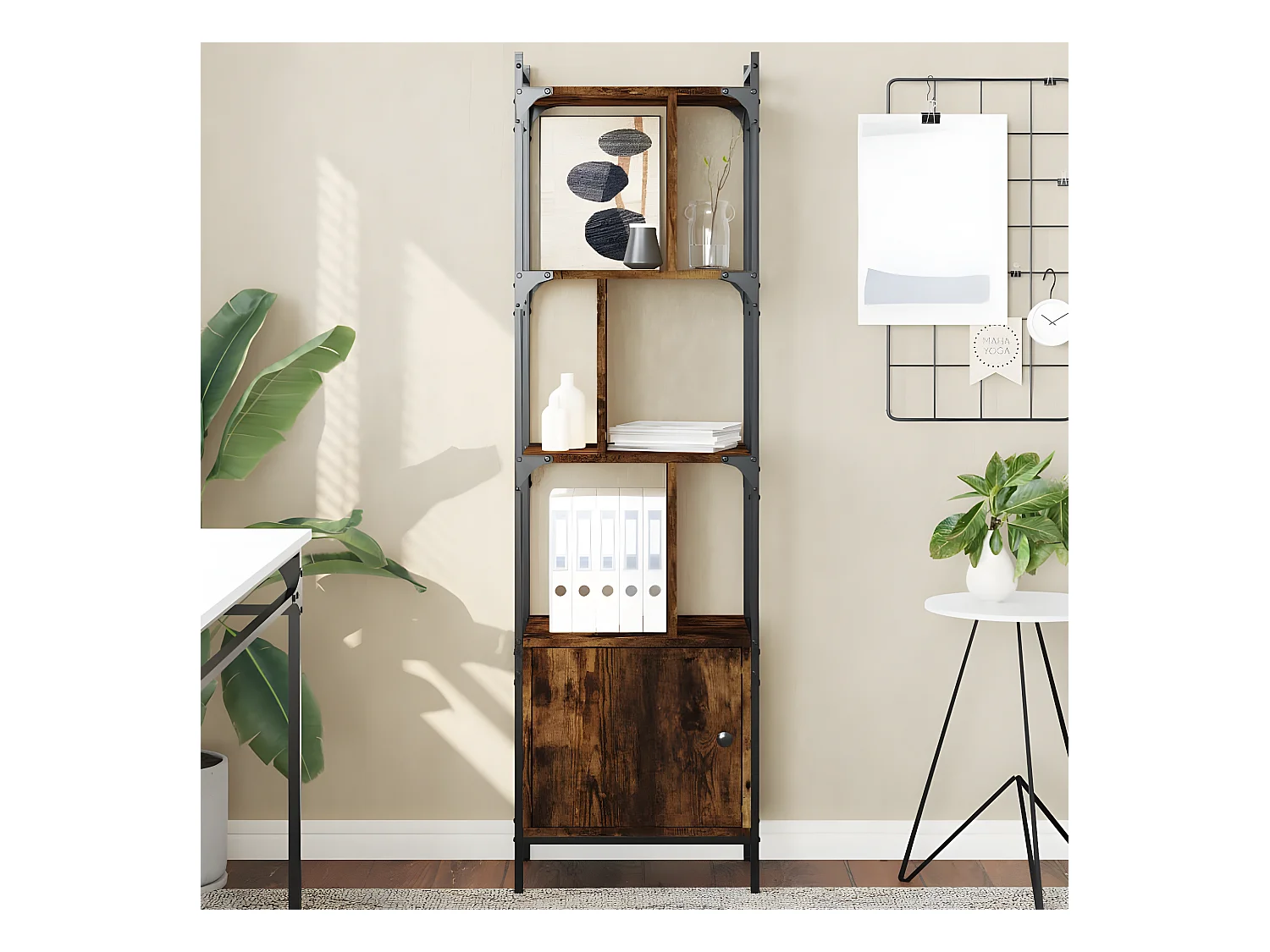 Estantería con puerta madera roble ahumado 44,5x30x154,5 cm