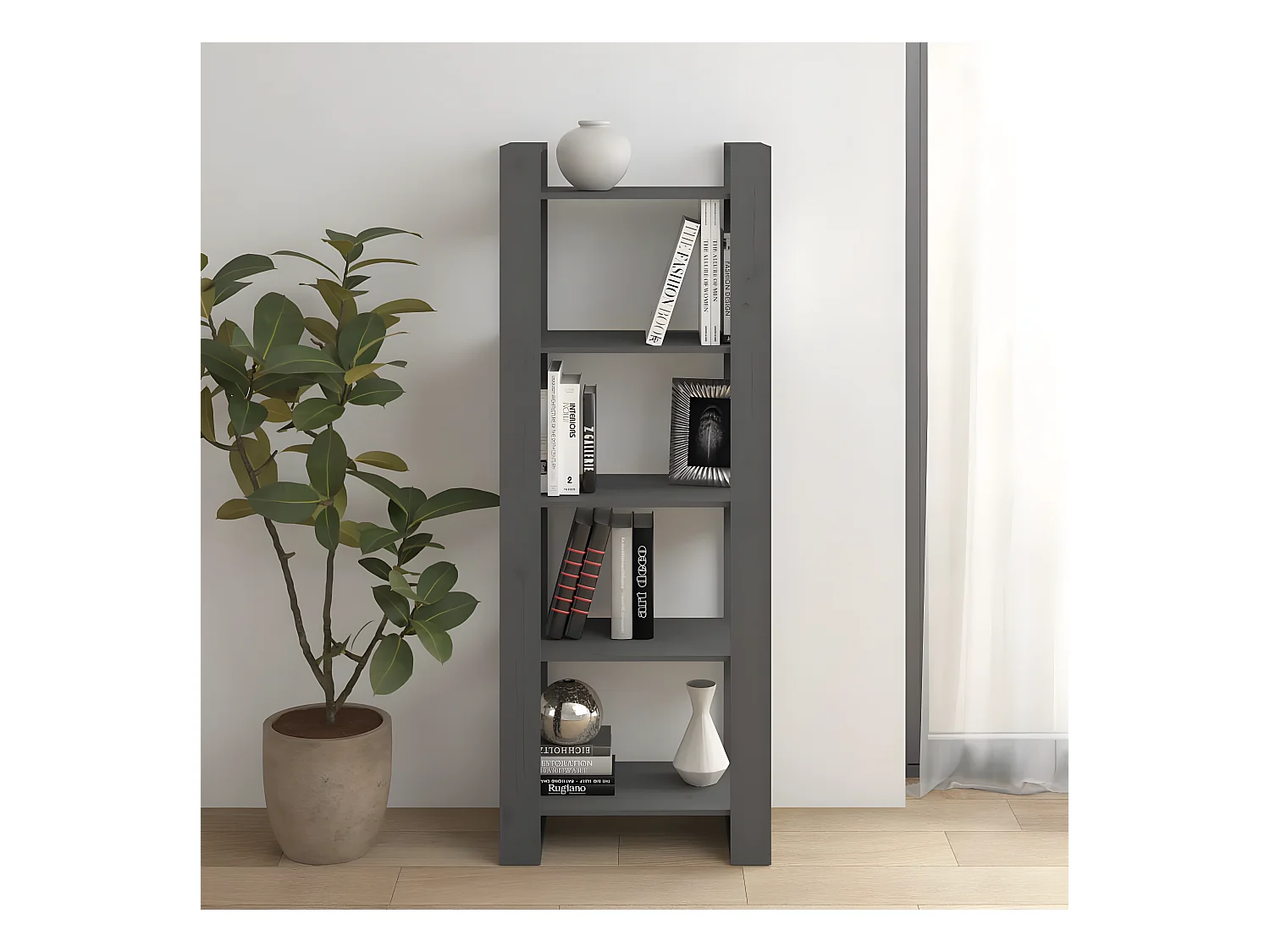 Bibliothèque/Séparateur de pièce Gris 60x35x160 cm Bois massif