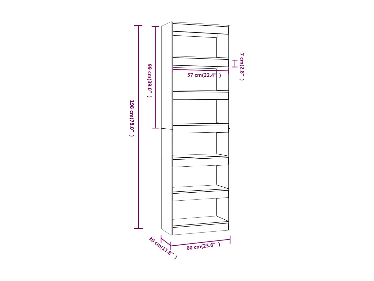 Estante/divisória 60x30x198 cm cor cinzento cimento
