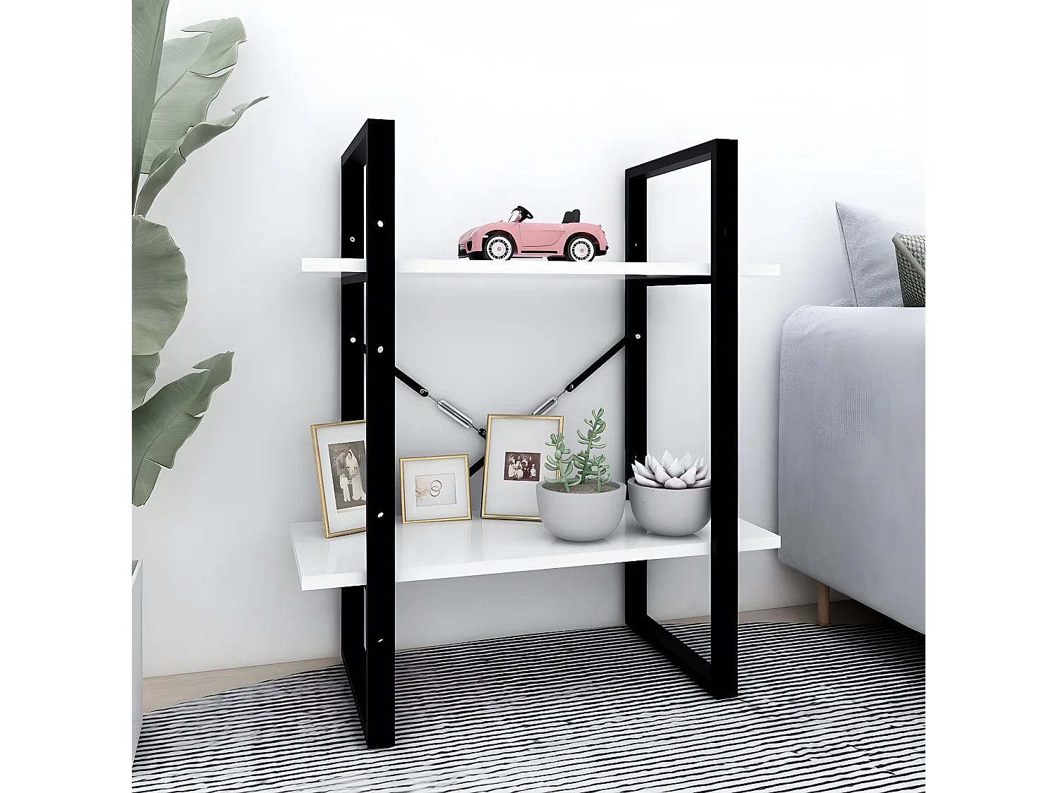 Bibliothèque à 2 niveaux Blanc 60x30x70 cm Aggloméré