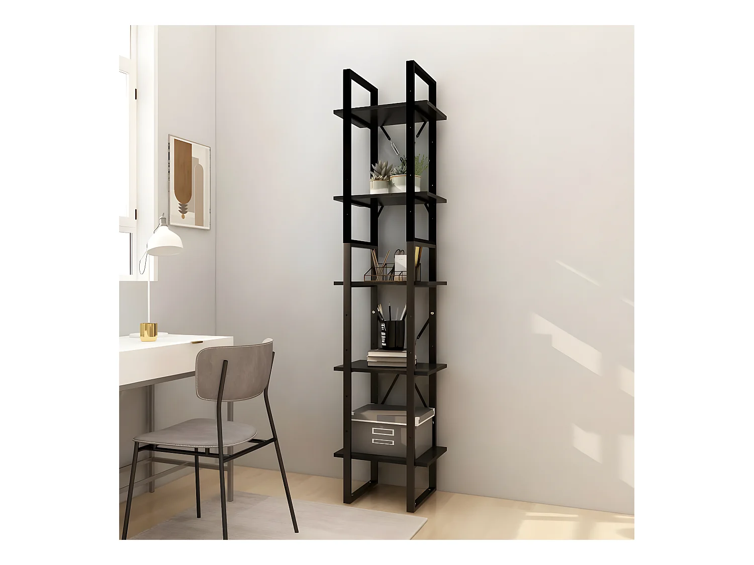 Bibliothèque à 5 niveaux Noir 40x30x175 cm Bois de pin