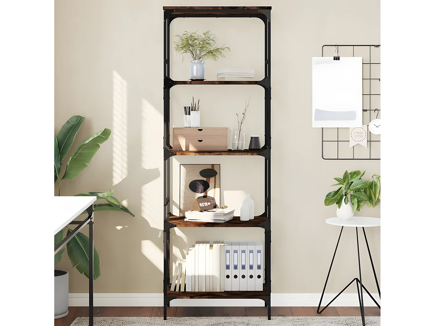 Bibliothèque à 5 niveaux chêne fumé 59x35x171 cm