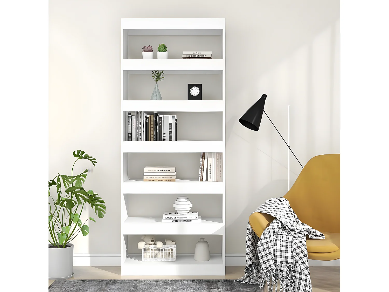 Bibliothèque/Séparateur de pièce blanc bois d'ingénierie