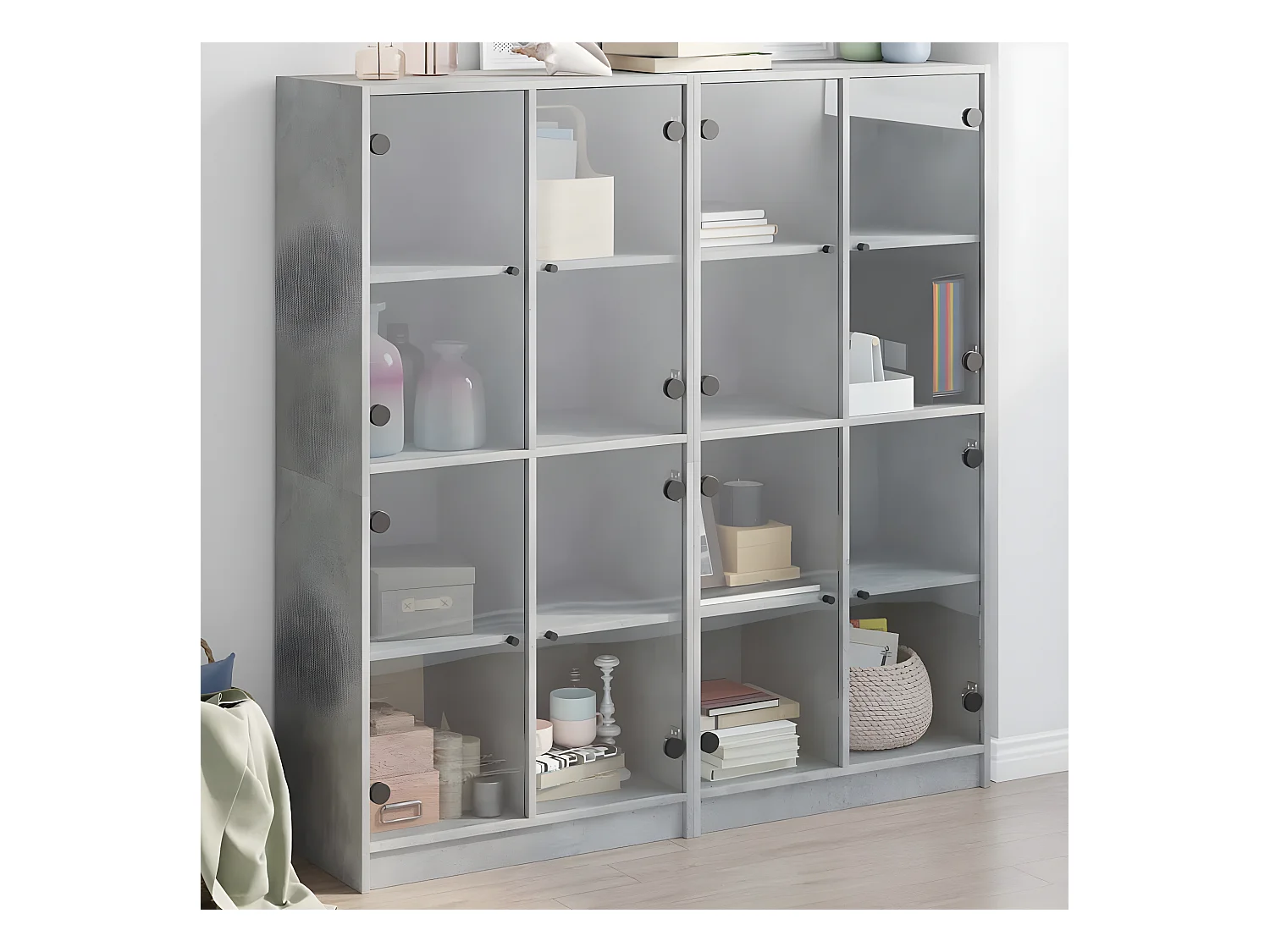 Bibliothèque avec portes gris béton 136x37x142 cm
