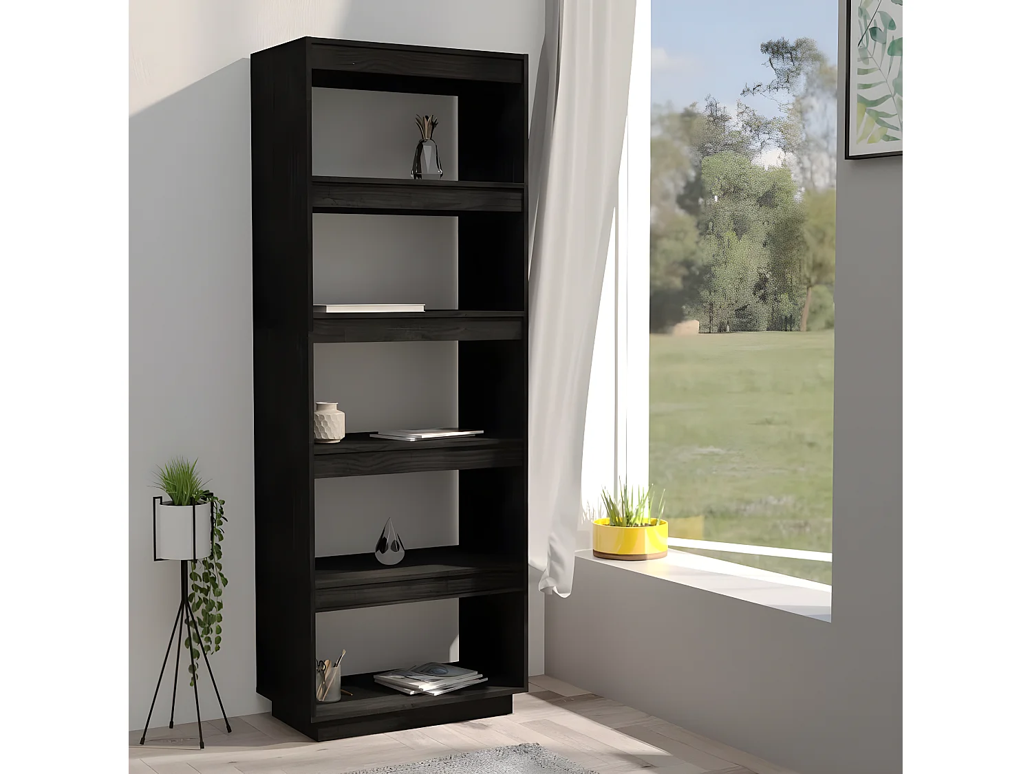 Bibliothèque/Séparateur de pièce Noir 60x35x167 cm Pin massif