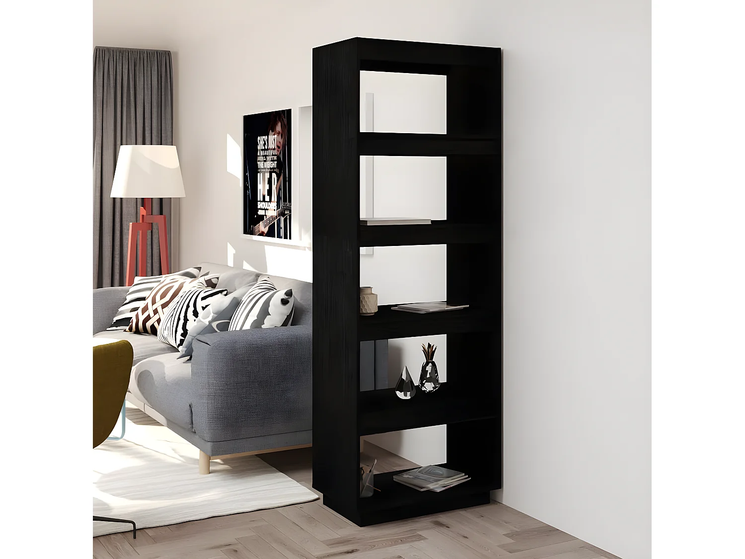 Bibliothèque/Séparateur de pièce Noir 60x35x167 cm Pin massif
