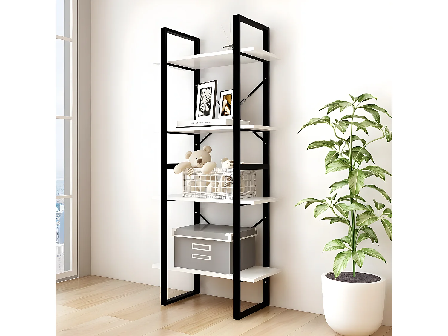 Bibliothèque à 4 niveaux Blanc 60x30x140 cm Bois de pin massif