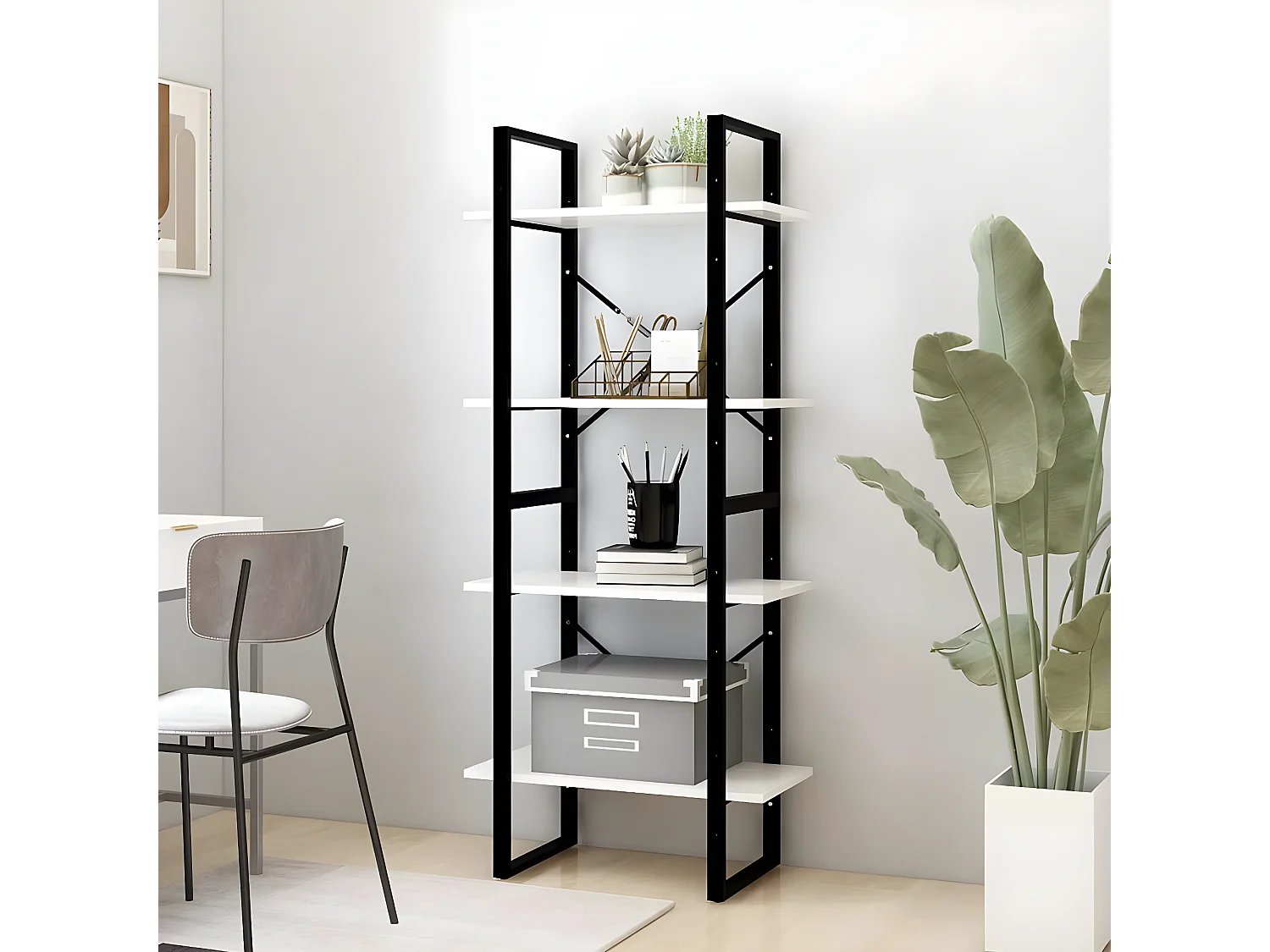 Bibliothèque à 4 niveaux Blanc 60x30x140 cm Bois de pin massif