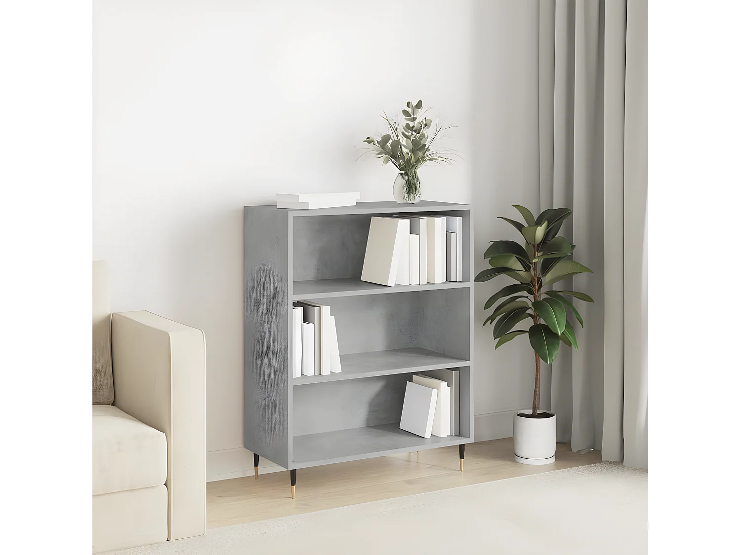 Bibliothèque gris béton 69,5x32,5x90 cm bois d'ingénierie