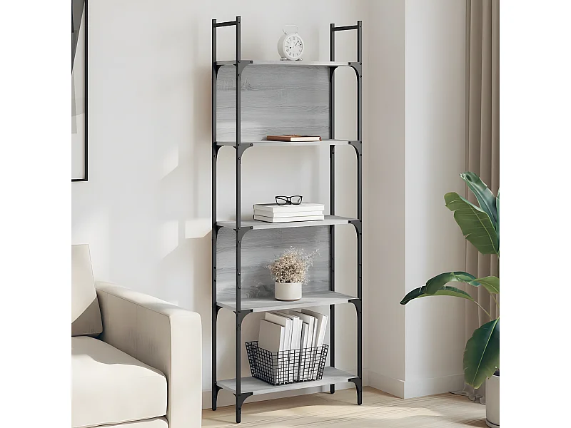 Boekenkast 5-laags 60,5x24x166,5 cm bewerkt hout grijs sonoma